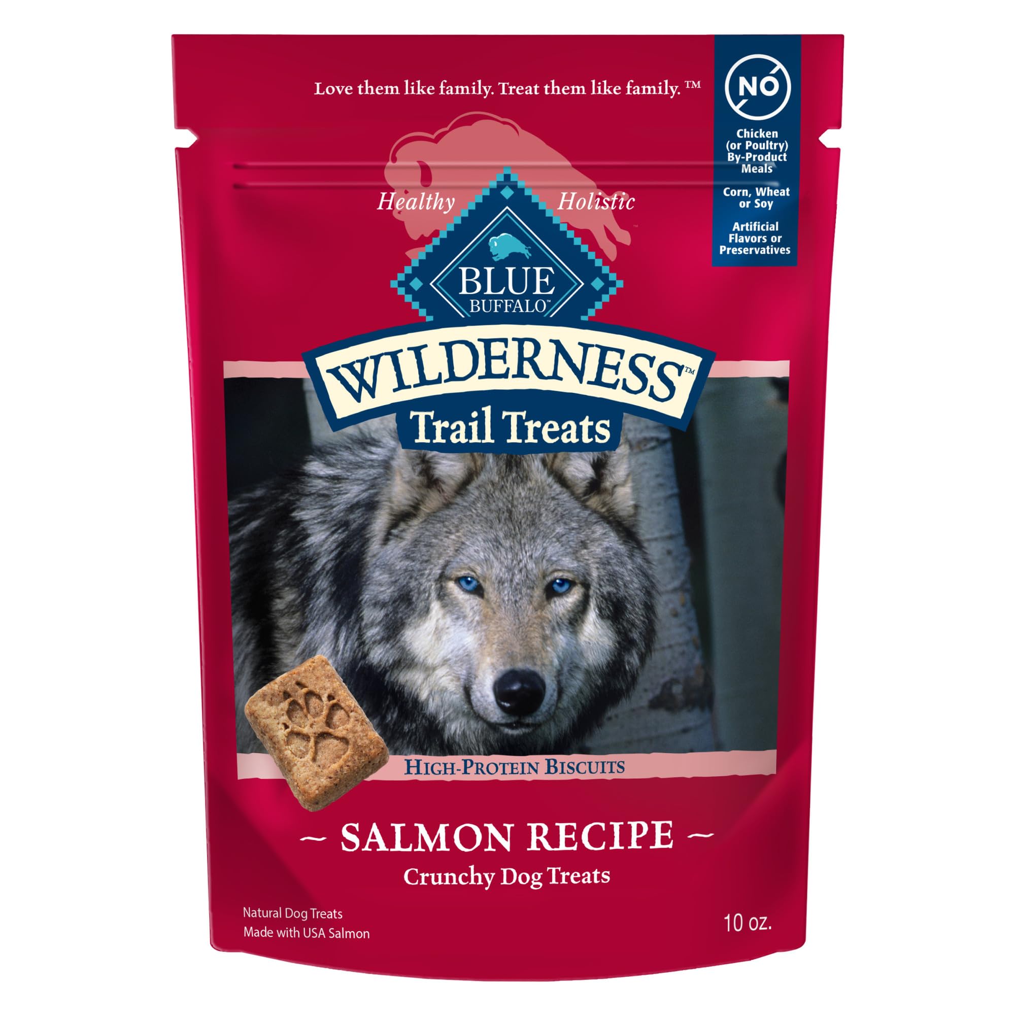 Blue Buffalo Wilderness Trail Treats High Protein Grain Free Dog Biscuits Crunchy Dog Treats, Salmon Recipe, 10-oz Bag