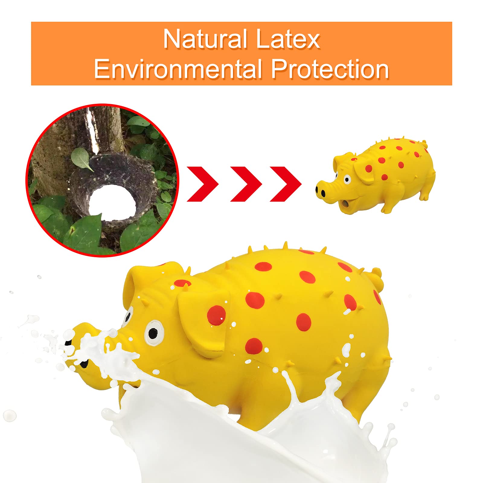 Andiker Dog Squeaky Toy, Dots Latex Dog Chew Toys With A Oinks Sound Squeaker Grunting Pig Dog Toy Durable Self Play 8' Dog Squeeze Toy For Dental Biting Chasing To Kill Boring Time (Yellow)