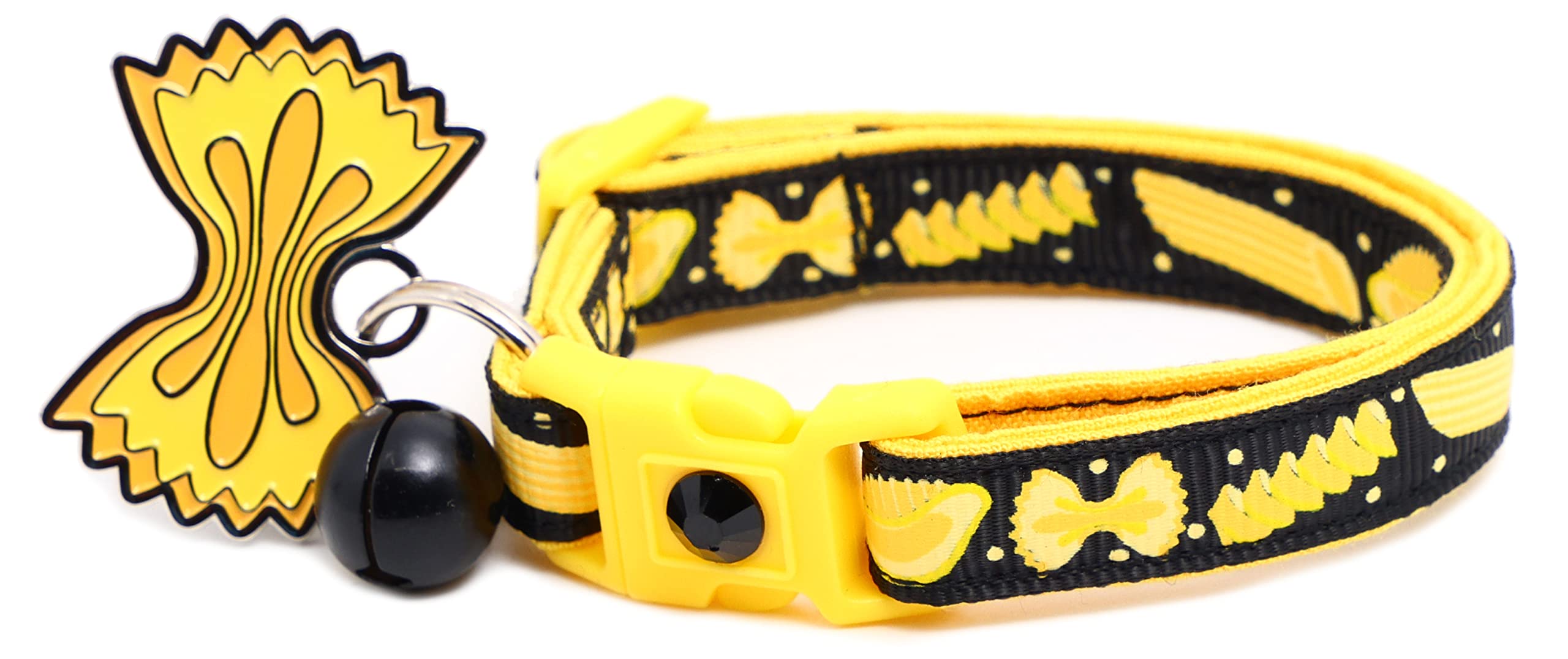 Noodle Cat Collar - Safety - Breakaway - Charm And Bell - Pugs2Persians (Small(10 Lbs & Less), Black)
