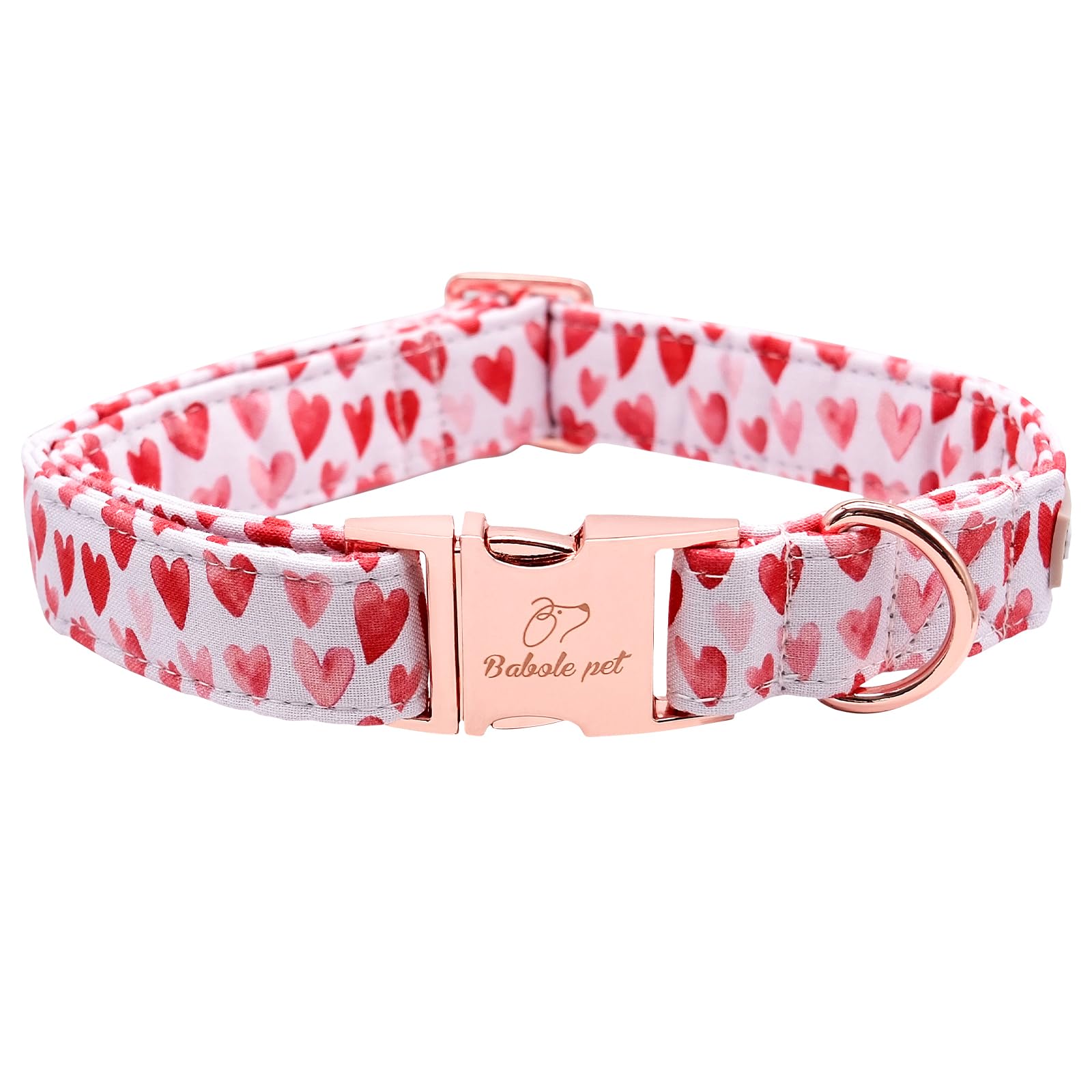 Babole Pet Valentines Dog Collar, White Red Heart Valentine Pet Collar With Metal Buckel, Durable Adjustable Holiday Dog Collars