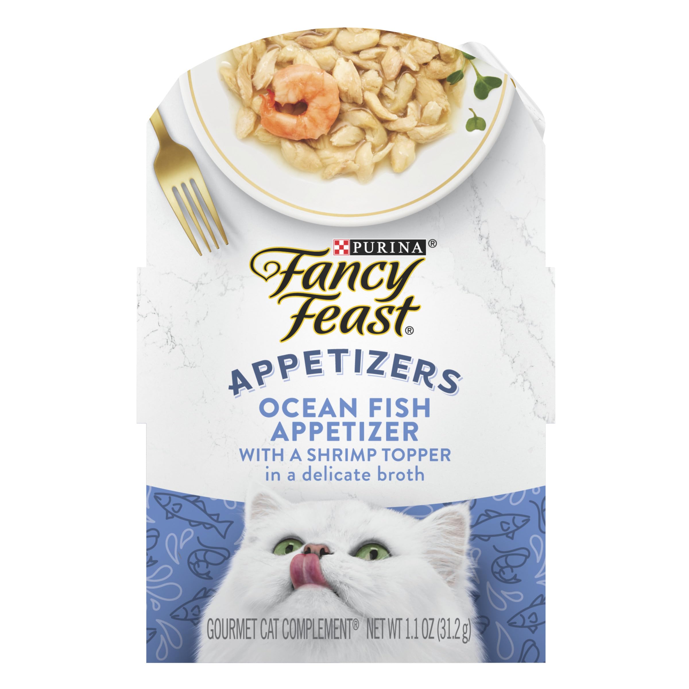 Purina Fancy Feast Lickable Appetizers Grain Free Wet Cat Food Topper Ocean Fish Appetizer with a Shrimp Cat Food Topper - (Pack