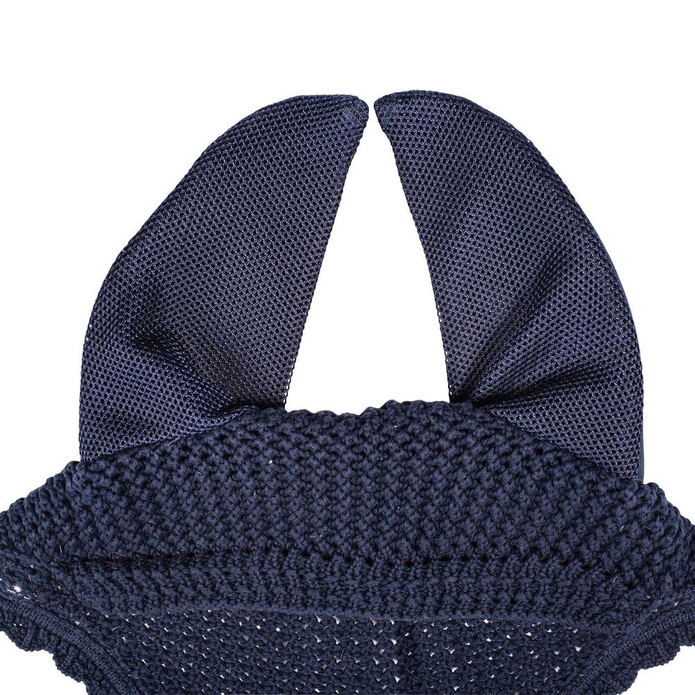 Dura-Tech Quiet & Cool Ear Bonnet | Color Navy | Enhanced Horse Focus | Durable Mesh and Neoprene Construction | Elegant Crochet
