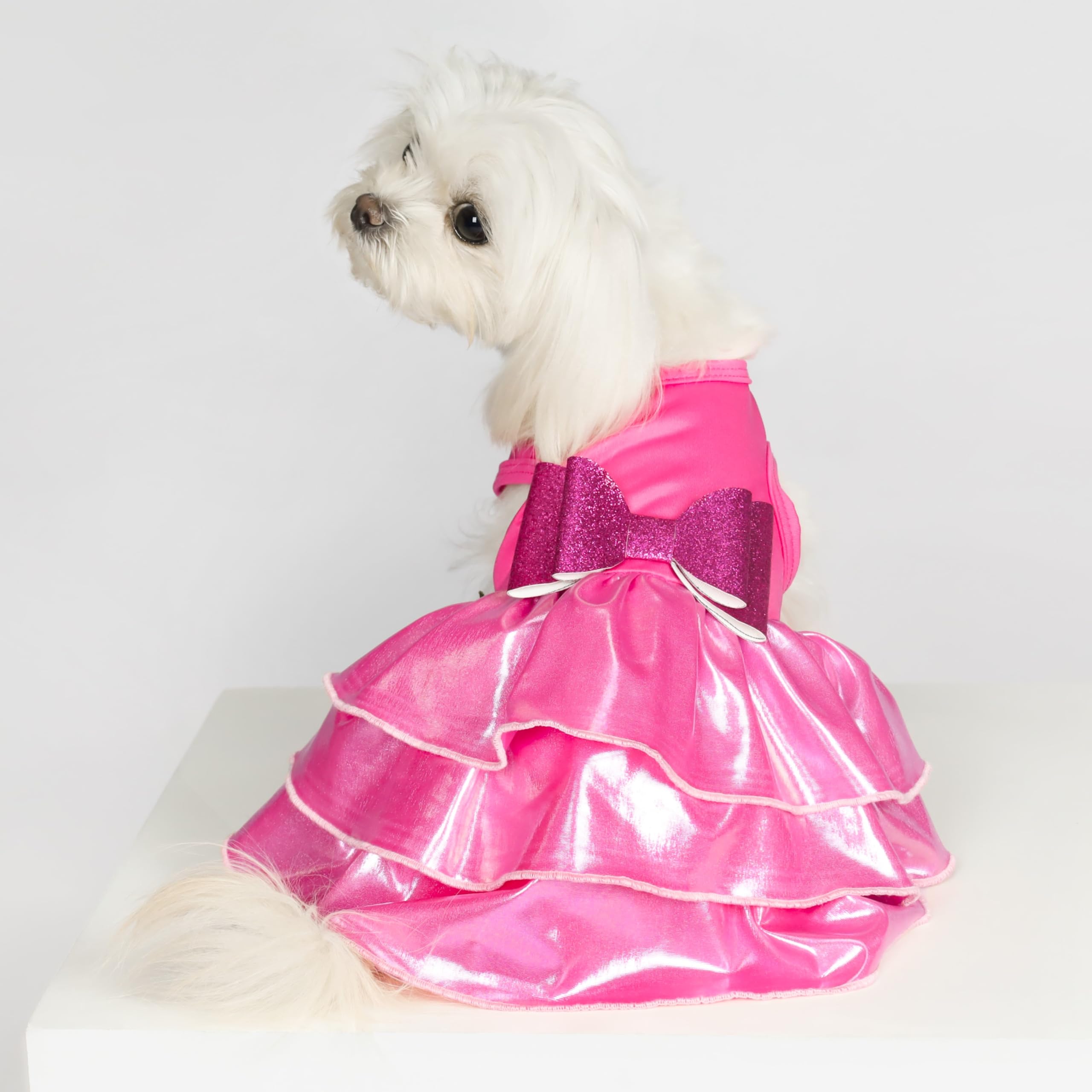 Fitwarm Glossy Dog Tiered Dress, Fancy Dog Clothes For Small Dogs Girl, Doggie Birthday Outfit, Female Pet Puppy Apparel, Hot Pi