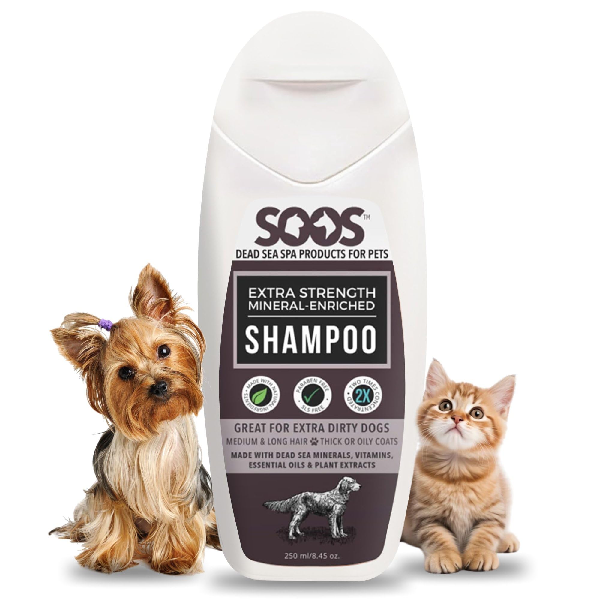 Soos Pets Shampoo Extra Strength For Cat And Dog Shampoo Natural Dead Sea Mineral Enriched Fast Absorbing With Vitamins Essentia