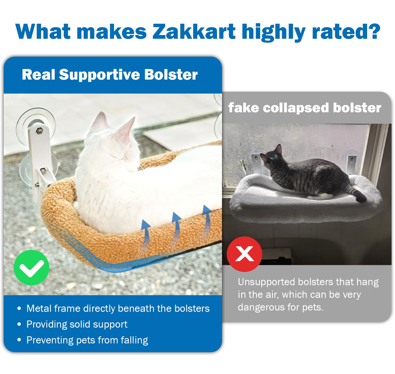 Zakkart Foldable Cat Hammock - Large, Brown Sherpa Bed, Cordless, Machine Washable, Robust Metal Frame & ABS Brackets