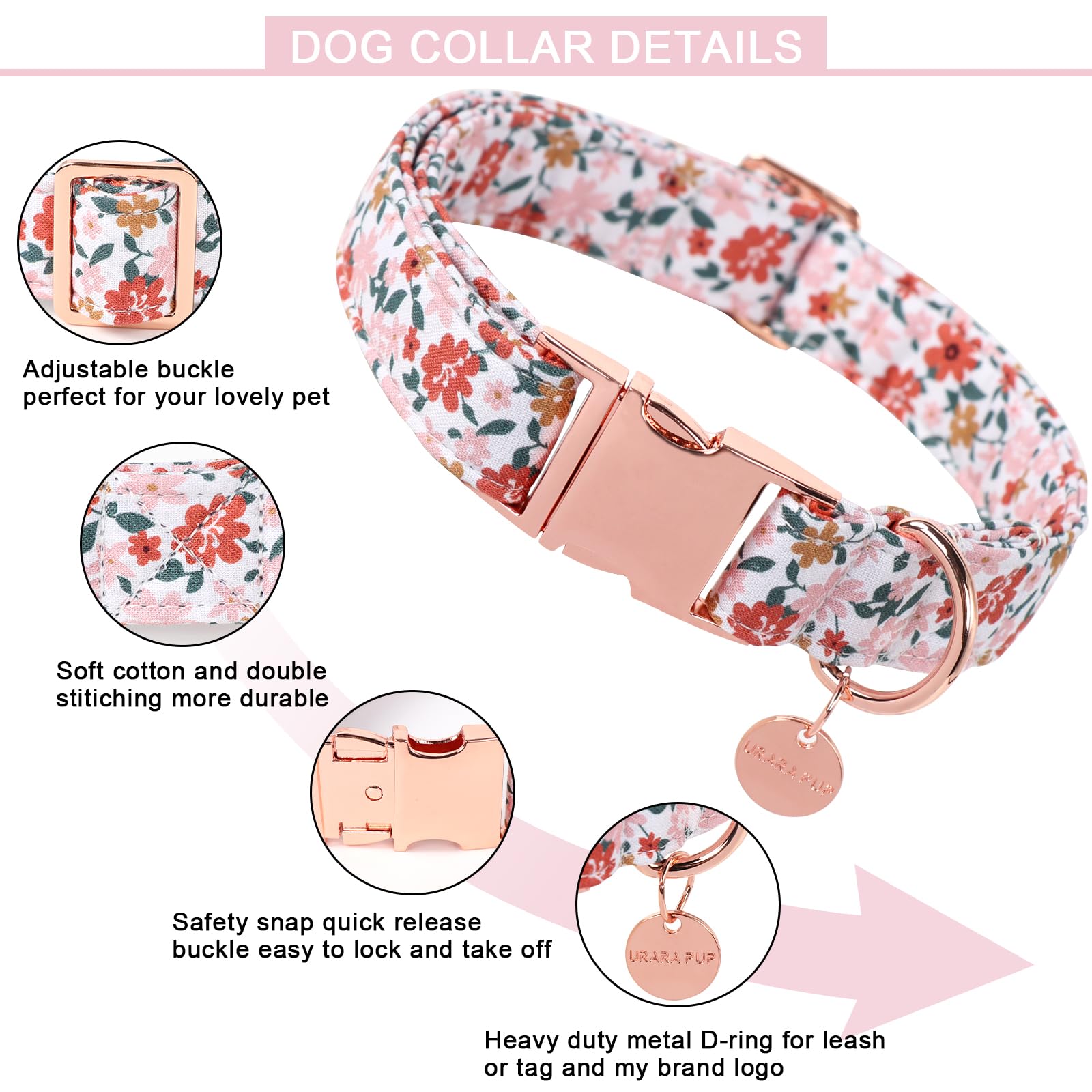 Up Urara Pup Dog Collar For Summer,Little Flower Dog Collar,Cotton Puppy Collar With Adjustable Buckle For Small,Medium,Large Gi