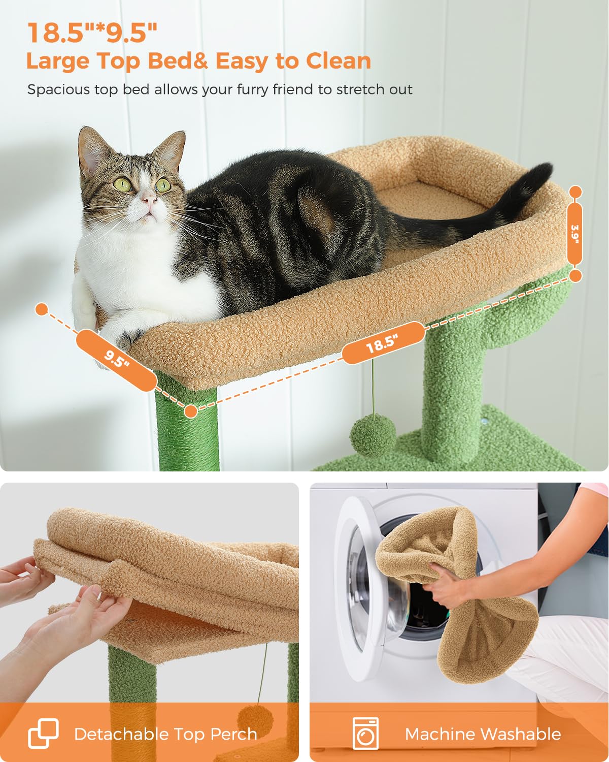 Muttros Cactus Cat Tree For Adult Cats With Super Large Top Perch, 56.3'' Cat Tower For Cats With Plush Hammock, Dangling Pompom