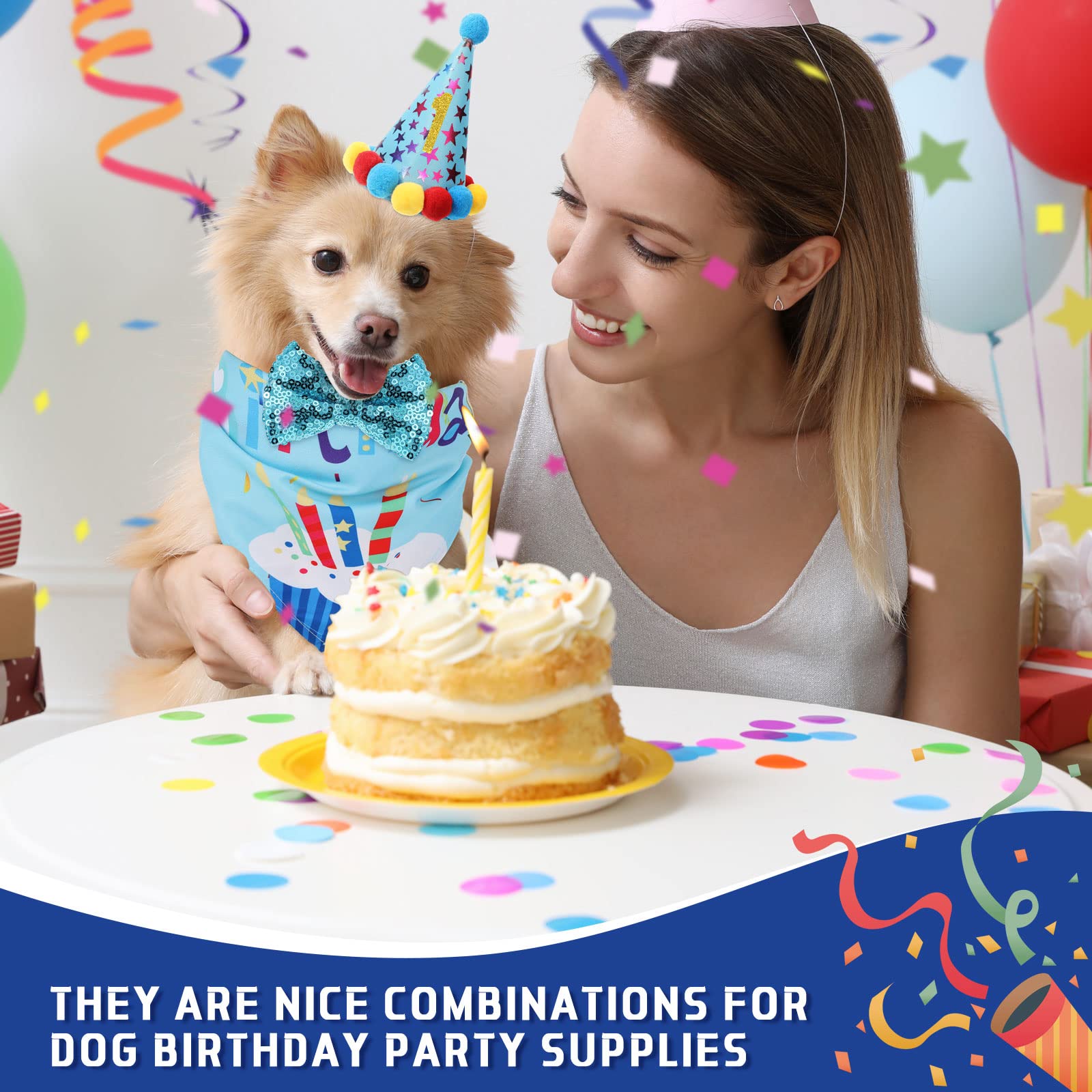 Dog Birthday Party Supplies Birthday Boy Girl Cake Bandana Triangle Scarf Clothes Shirt Cute Dog Hat Dog Bow Tie Collar With 0-8 Numbers For Dog Puppy 1St Birthday Party Outfit(Cute Style)