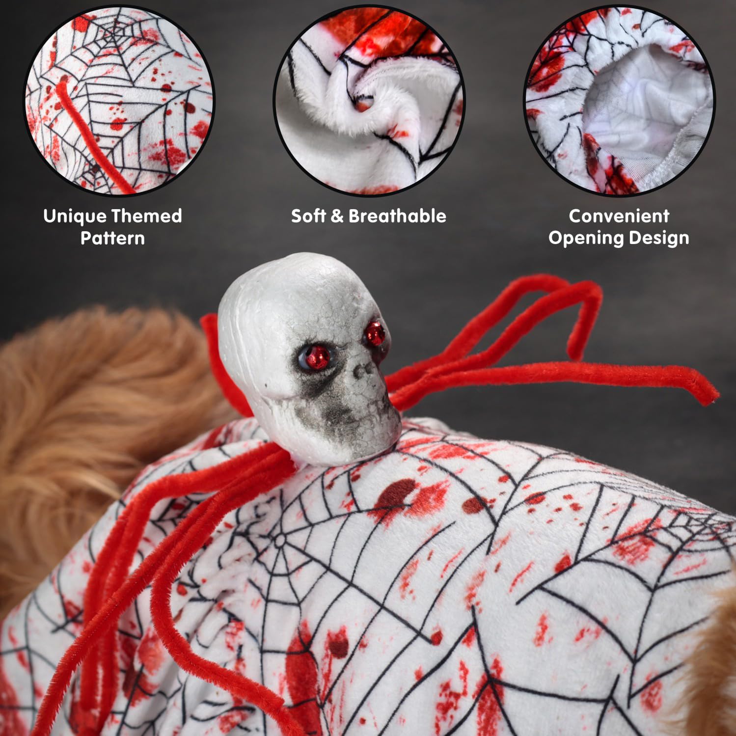 Otunrues Dog Halloween Dress Skeleton Halloween Costumes For Dogs Funny Halloween Puppy Dress For Small Dogs Cats Xl, Red & Whit