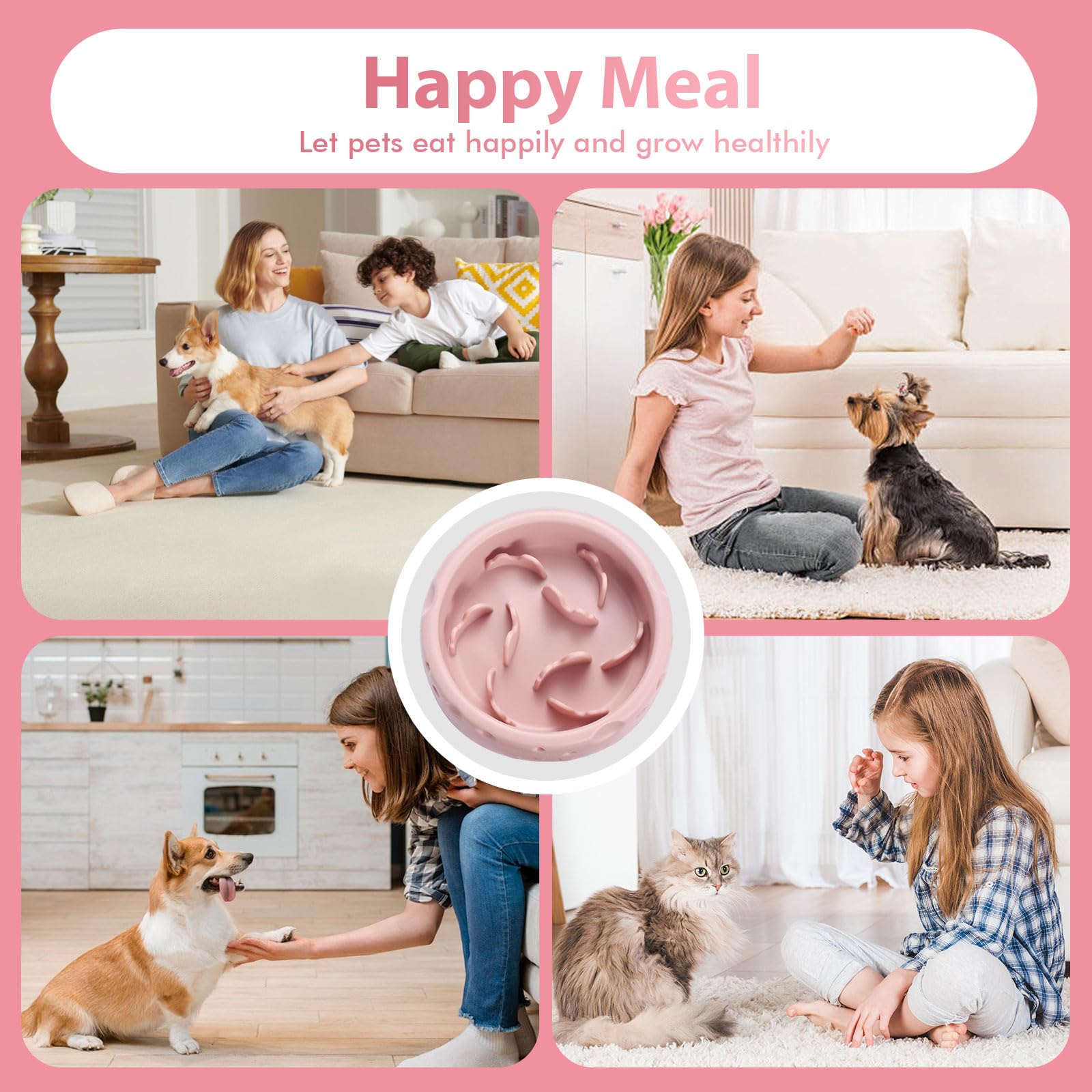 Silicone Slow Feeder Dog Bowls & Cat Bowls, 2 Cups Small Pet Food Bowl with Non-Slip Suction Base, Food-Grade Safe Puzzle Feeder