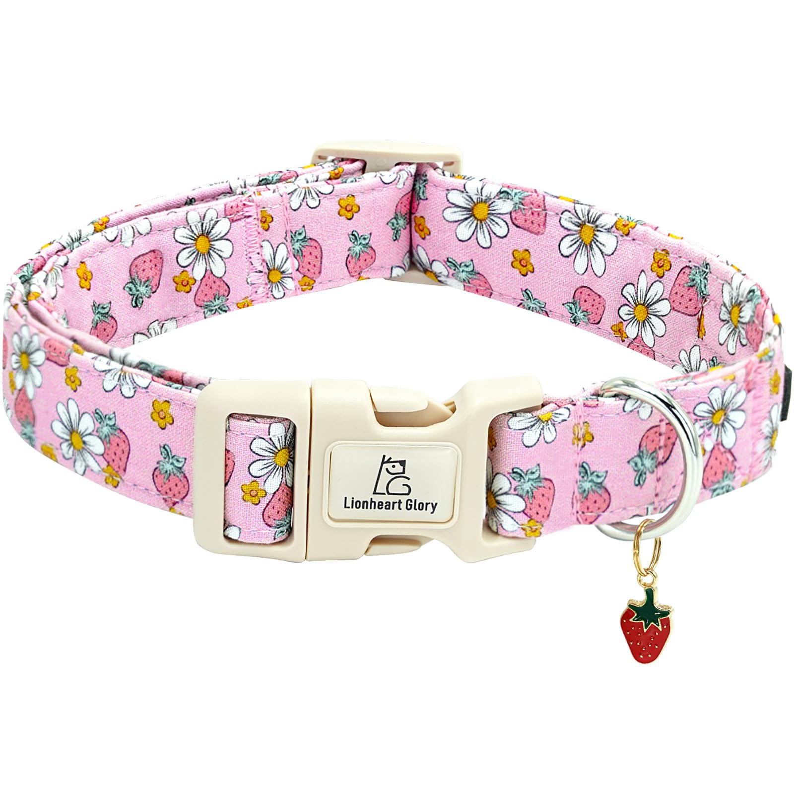 Lionheart Glory Dog Collar Strawberries Print Pink Dog Collars Girl Spring Summer Cute Collar Pet Gift Durable Adjustable Dog Co