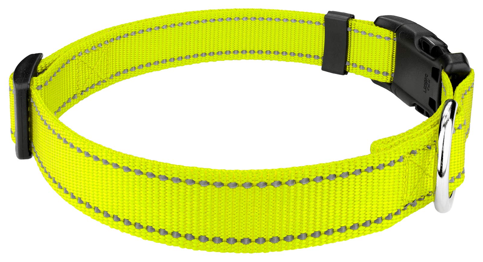 Country Brook Petz - 3/4 Inch Deluxe Hot Yellow Reflective Nylon Dog Collar - Medium