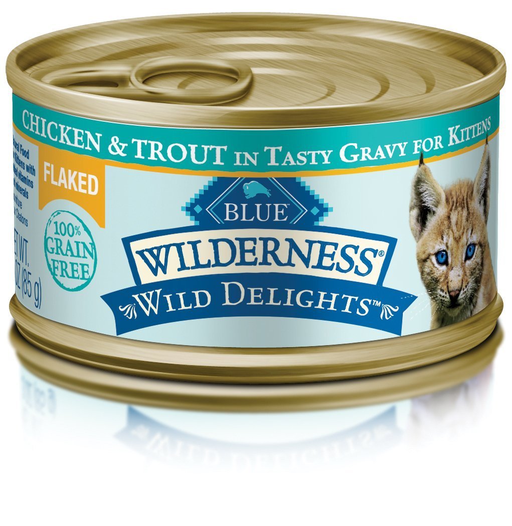 Blue Buffalo Wilderness Wild Delights Natural Wet Food for Kittens, Flaked Chicken & Trout in Tasty Gravy, 3-oz. Cans, 24-pack