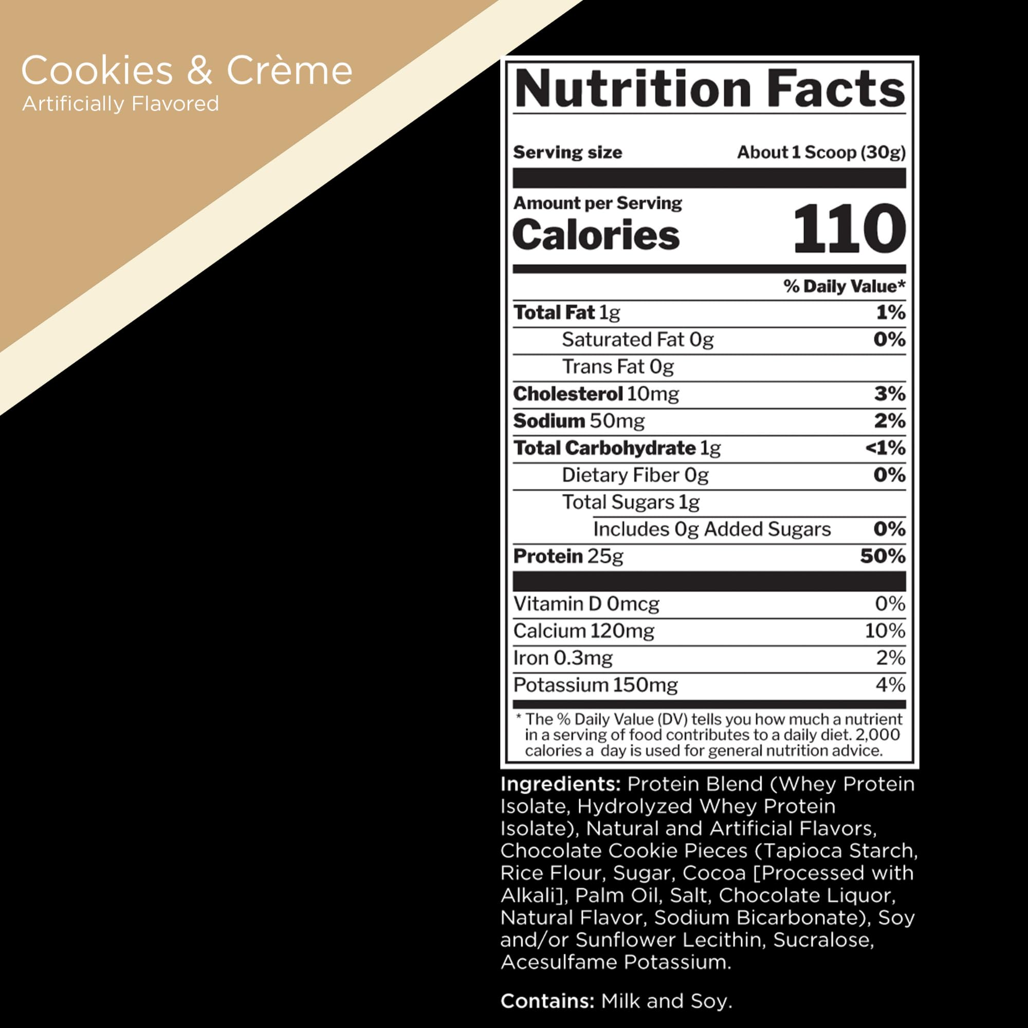 Rule One Proteins, R1 Protein- cookies  crAme, 25g Fast-Acting, Super-Pure 100 Isolate and Hydrolysate Protein Powder with 6g Bc