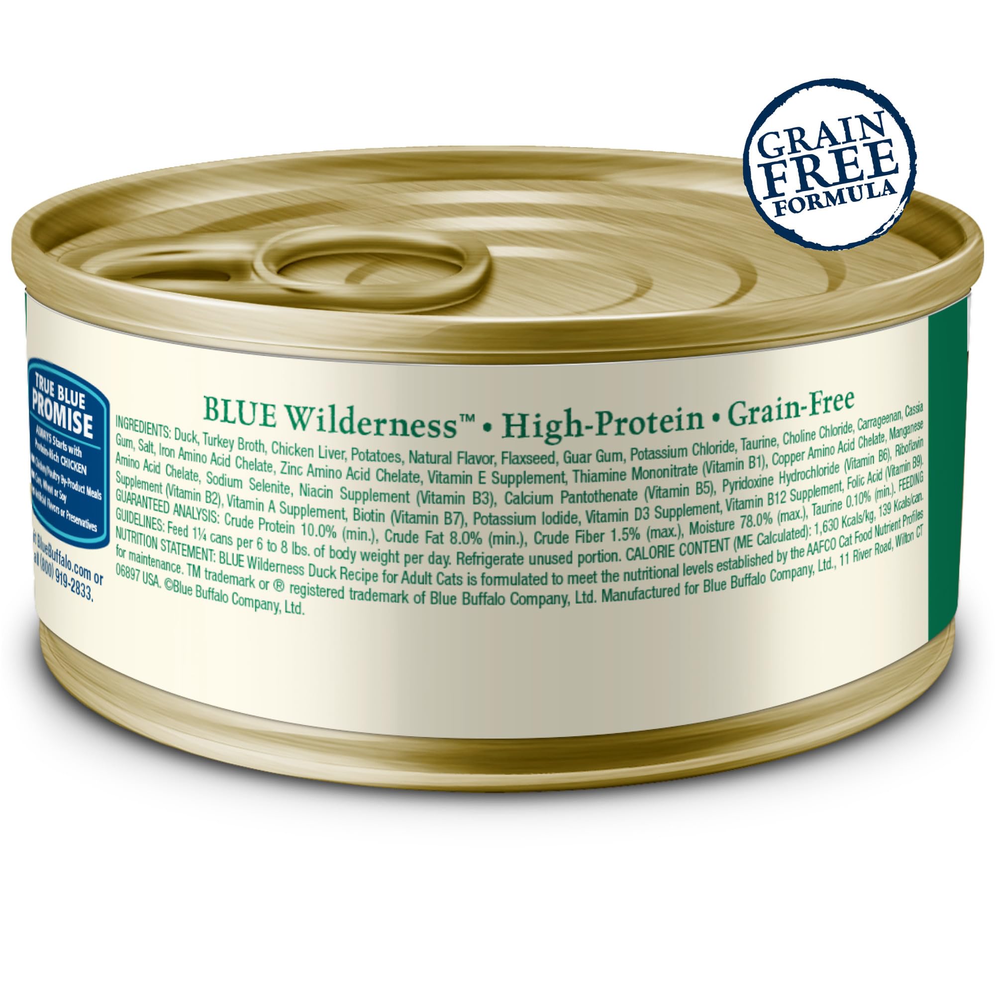 Blue Buffalo Wilderness Natural High-Protein Grain-Free Wet Food for Adult Cats, Duck Pat  , 3-oz. Cans, 24 Count