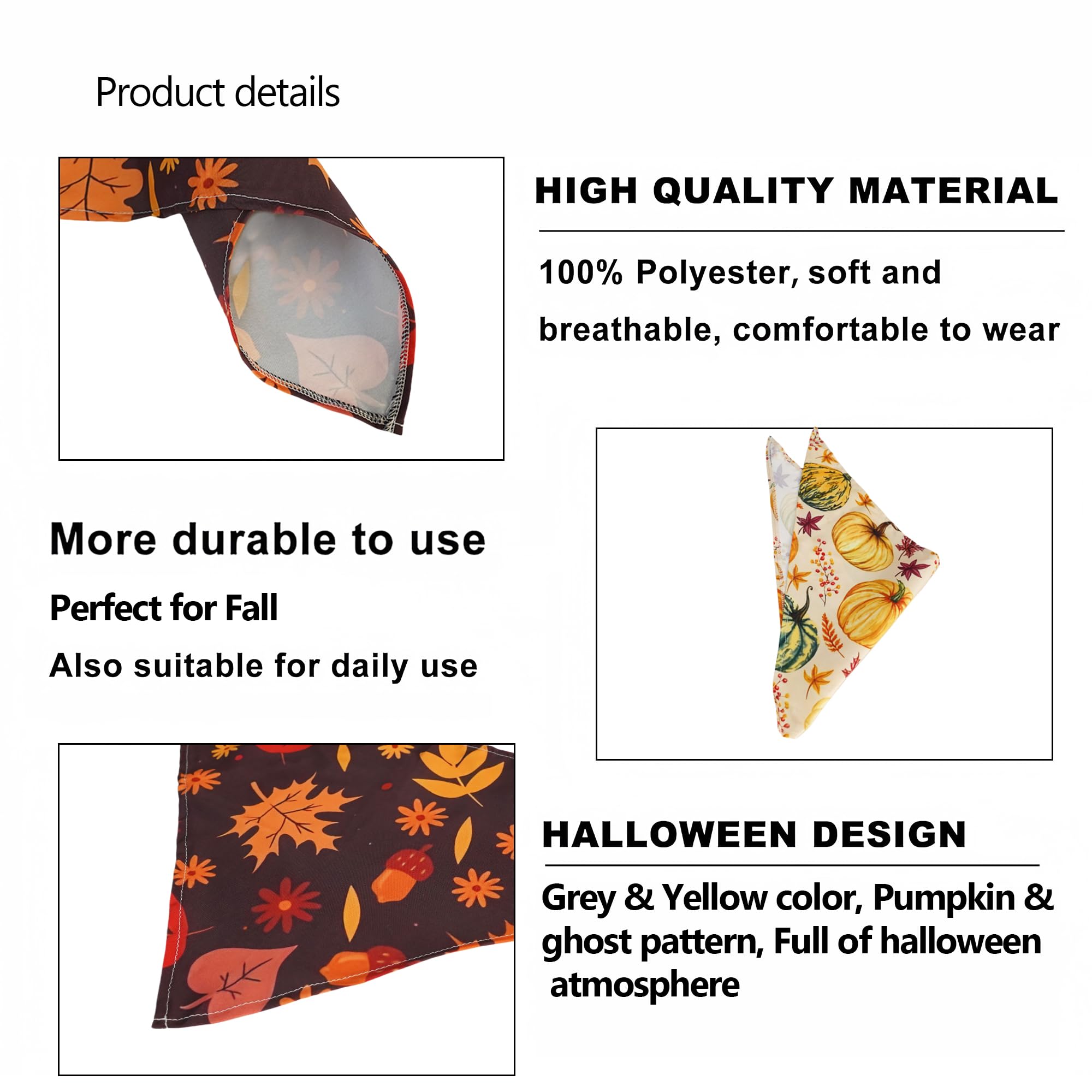 Cute Fall Dog Bandanas 2 Pack, Autumn Hello Fall Hey Pumpkin Maple Leaves Dog Scarf, Thanksgiving Handkerchief Scarves Gifts For