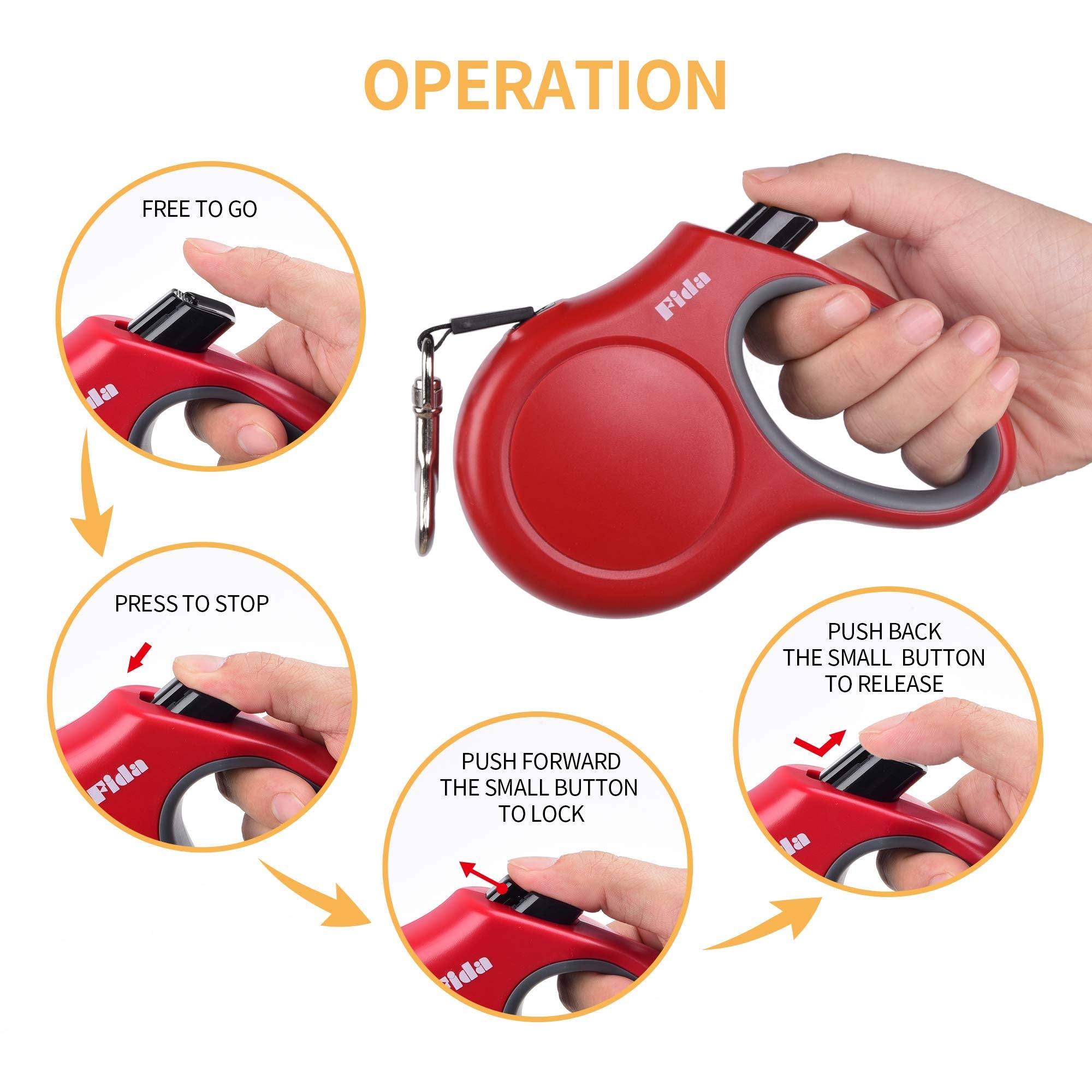 Fida Retractable Dog Leash, 16 Ft Dog Walking Leash For Small Dogs Up To 26Lbs, Tangle Free, Red