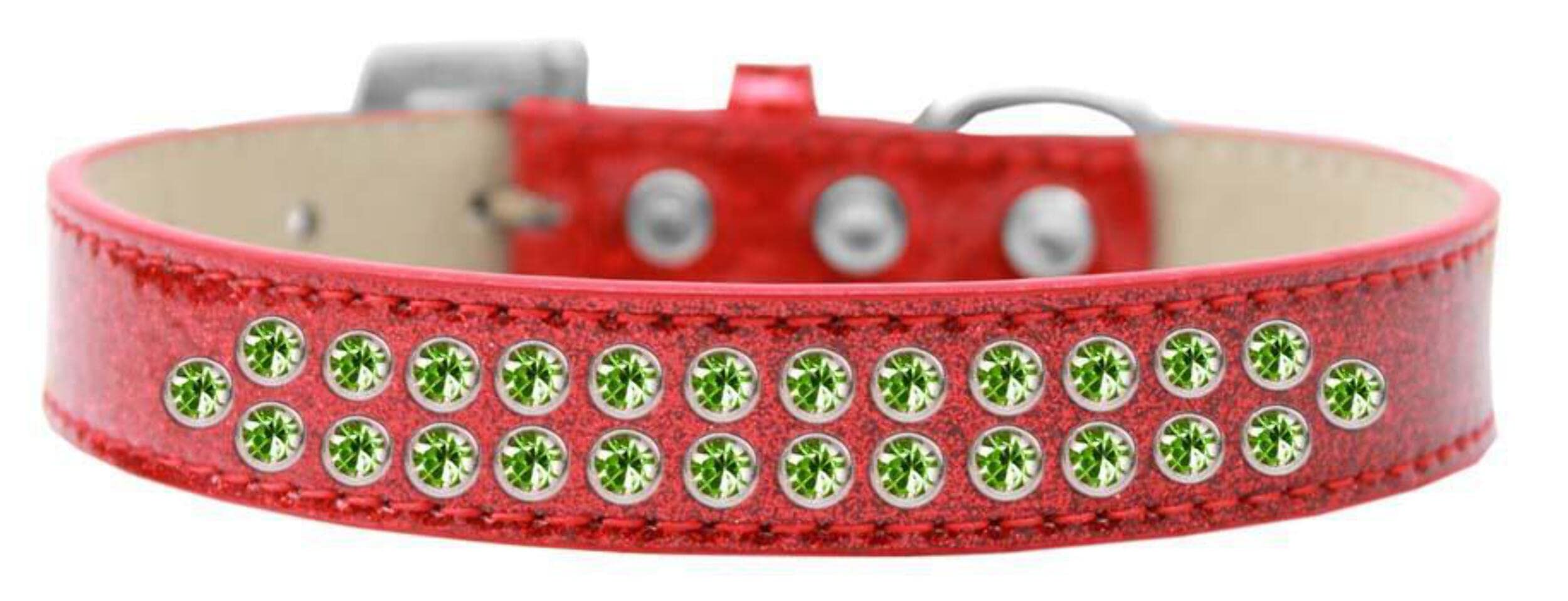 Mirage Pet Products Two Row Lime Green Crystal Lavender Dog Collar, Size 14