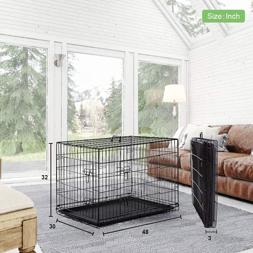 Bestpet 24,30,36,42,48 Inch Dog Crates For Large Dogs Folding Mental Wire Crates Dog Kennels Outdoor And Indoor Pet Dog Cage Crate With Double-Door,Divider Panel, Removable Tray (Black, 48')