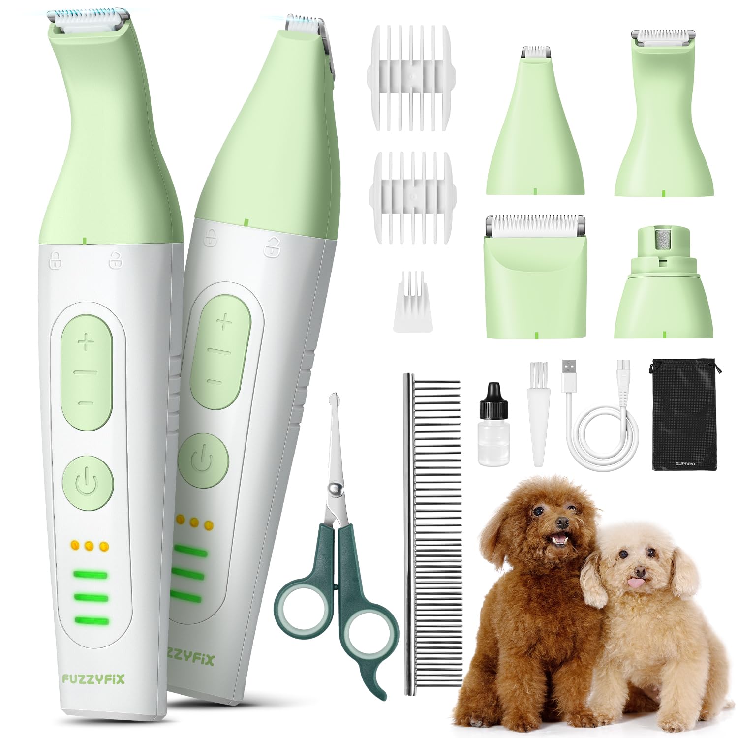 Fuzzyfix Dog Grooming Kit, 4 In 1 Quiet Pet Clippers For Grooming Supplies, Cordless Dog Paw Trimmer Dog Nail Grinder, Professio