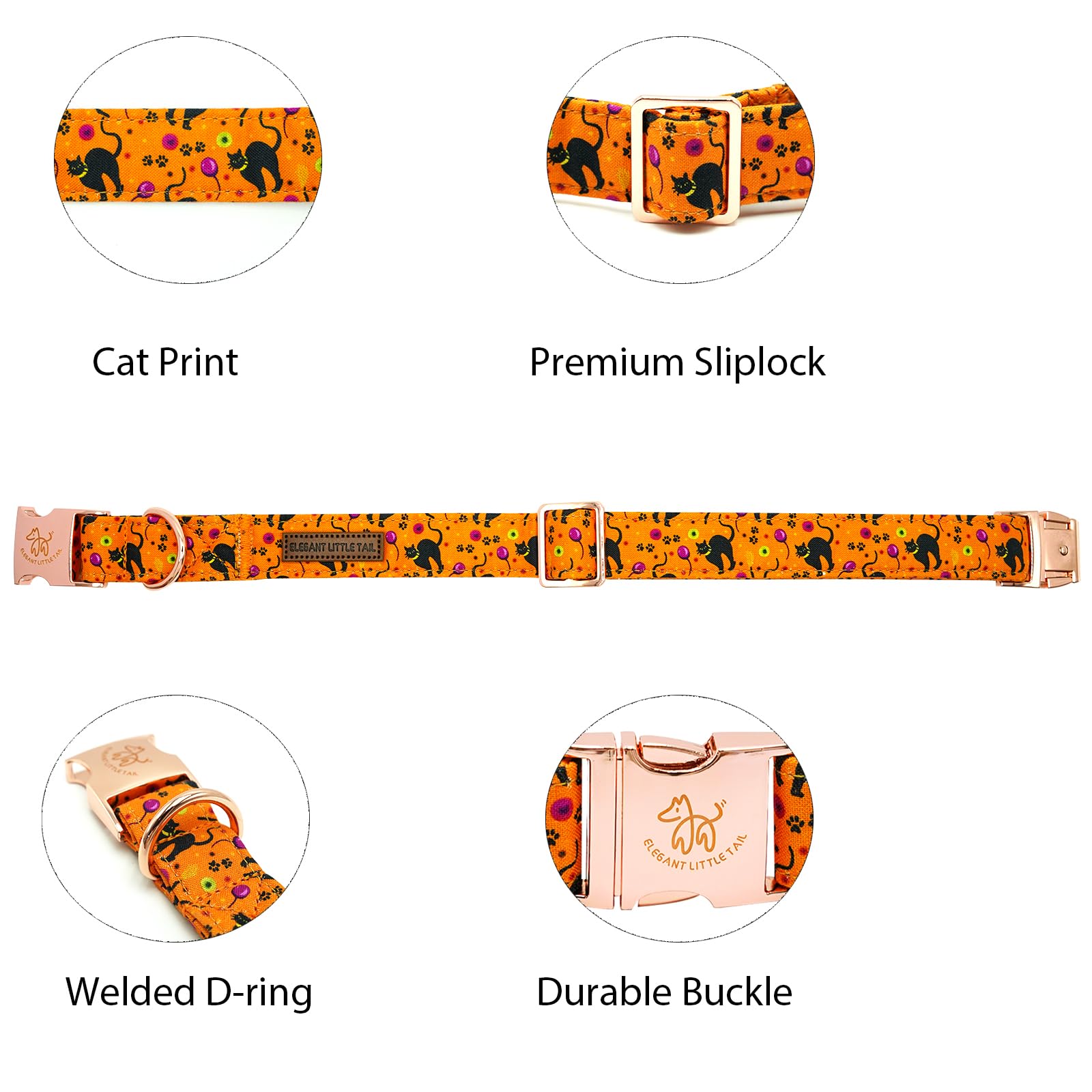 Elegant Little Tail Dog Collar, Halloween Dog Collar Cat Print Pet Collar Dog Girl Boy Pet Collar Puppy Collar Cotton With Metal