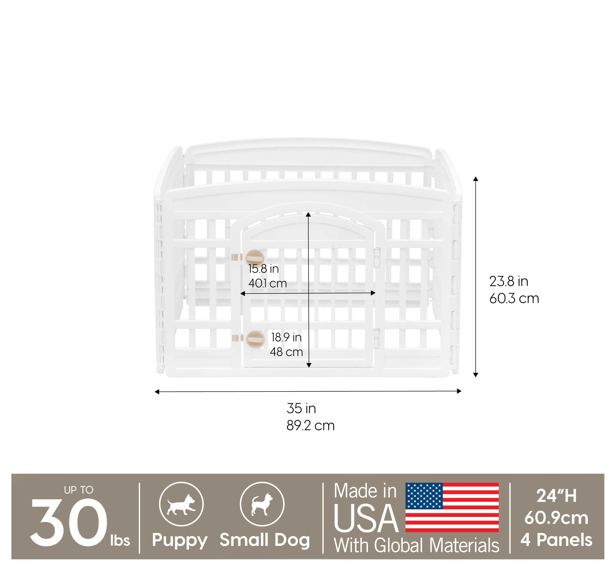 Iris Usa 24' Exercise 4-Panel Pet Playpen With Door, Dog Playpen, Puppy Playpen, For Puppies And Small Dogs, Keep Pets Secure, Easy Assemble, Fold It Down, Easy Storing, Customizable, White