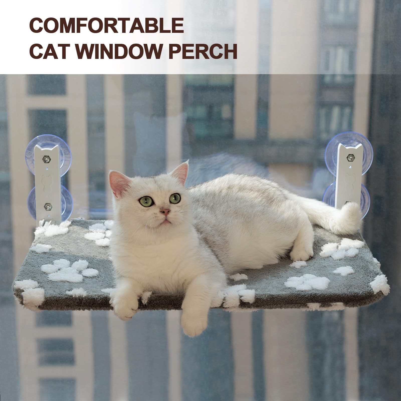 Yaning Cat Window Perch, Foldable Cat Window Hammock With Cute 3D Textured Paw Cover And Strong Suction Cups, Cordless Window Se