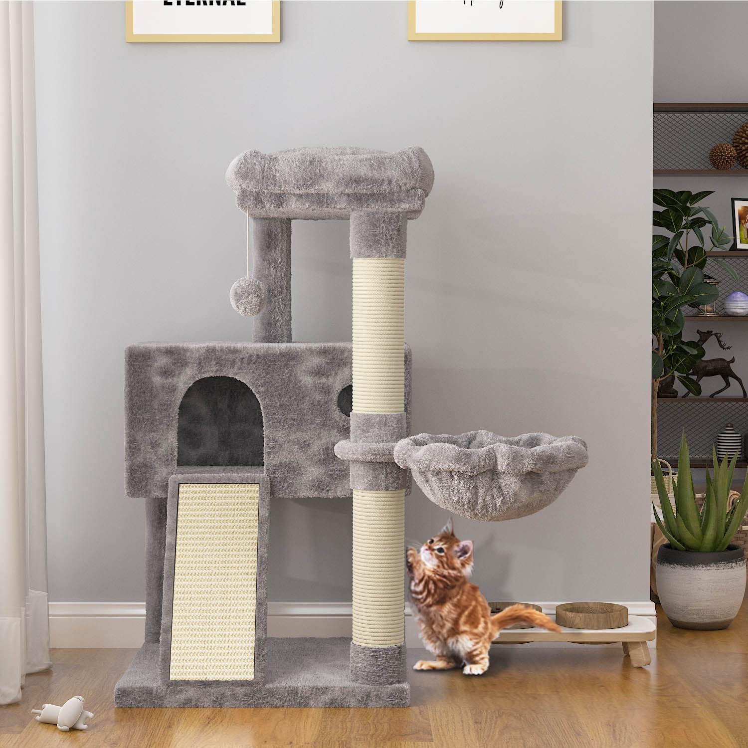 Sha Cerlin Cat Tree 36'' Cat Tower, Multi-Level Cat Condo With Scratching Posts For Kittens, Cat Climbing Stand With Plush Ball