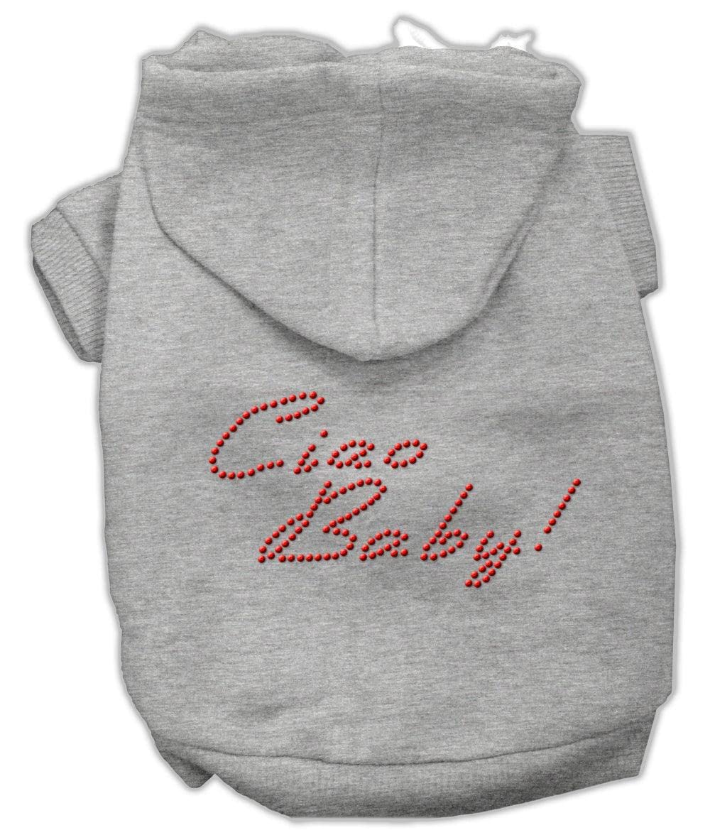 Pet, Dog & Cat Hoodie Rhinestone, "Ciao Baby" Gray XL (14-20 lbs.)