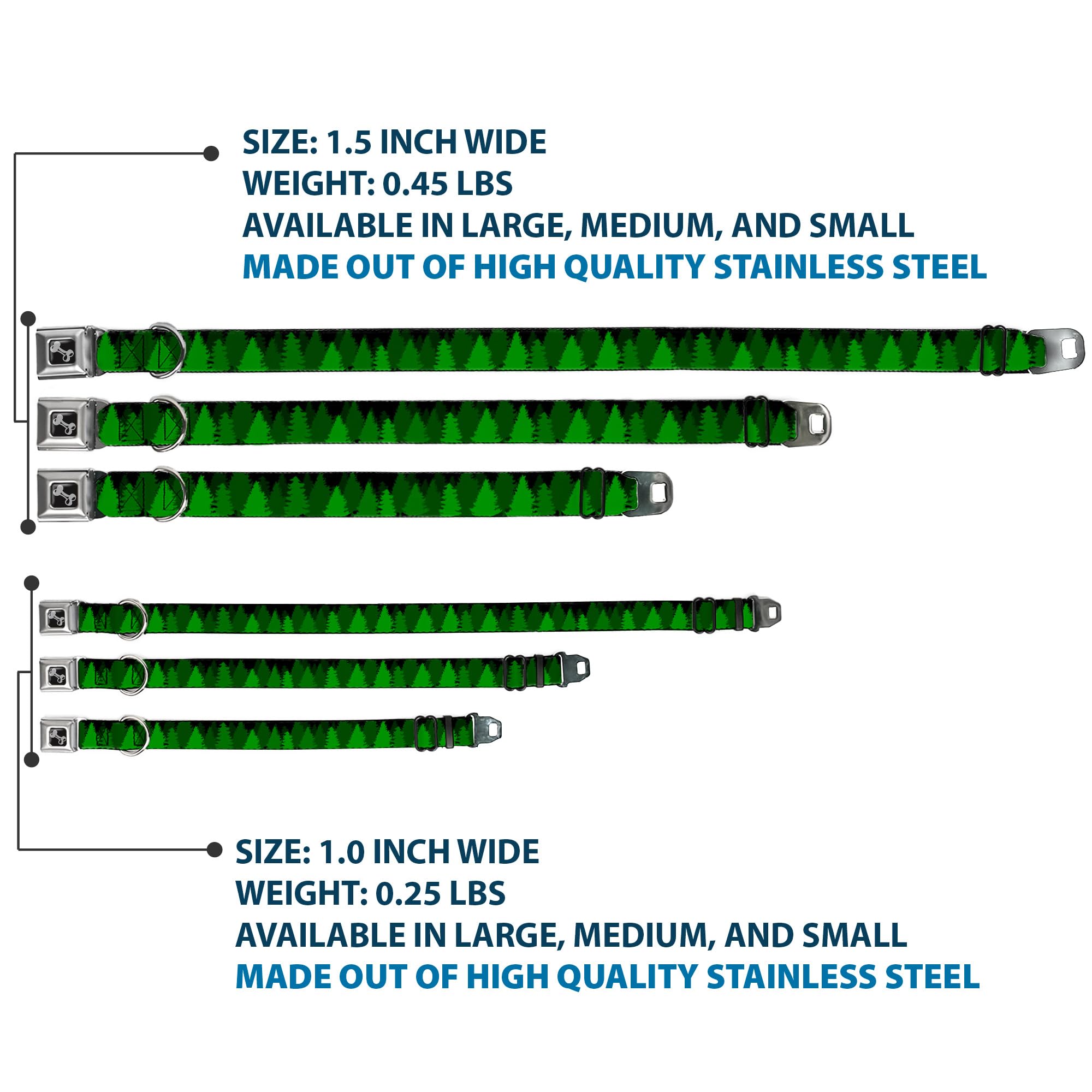 Buckle-Down Dog Collar Seatbelt Buckle Pine Tree Silhouettes Black Greens, Multicolor, 1 Wide - Fits 9-15 Neck - Small (Dc-W