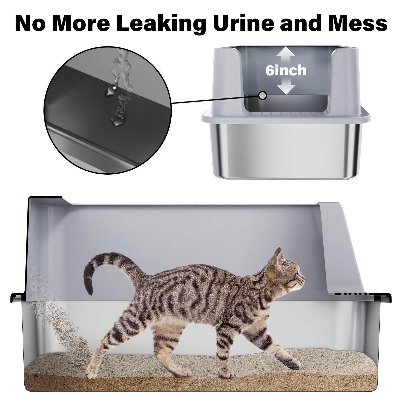 Futam Stainless Steel Litter Box With Lid, Xl Metal Litter Box With Scooper, Anti-Urine Leakage Litterbox High Sides For Big Kit