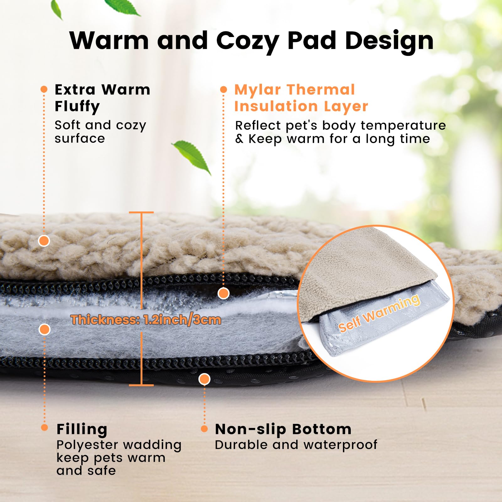 Miguel Cat Bed Self Warming Dog Bed Cat Self Heating Mat For Dog Heating Pad For Dogs House 42X 28 Inch Thermal Dog Crate Pad, I