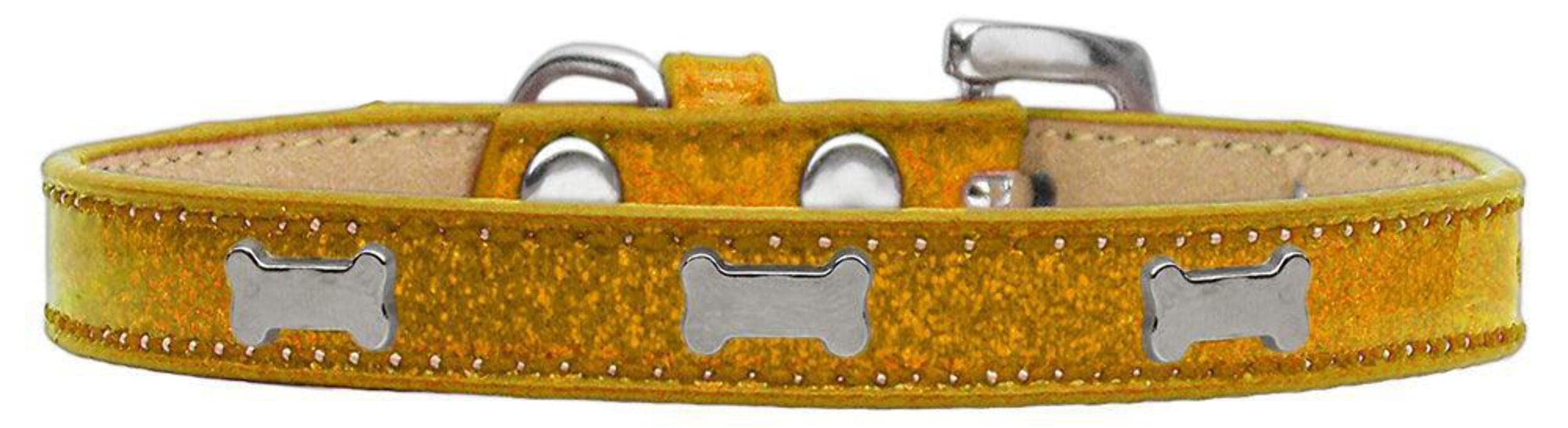 Mirage Pet Products Bone Widget Dog Collar, Size 14, Orange/Silver