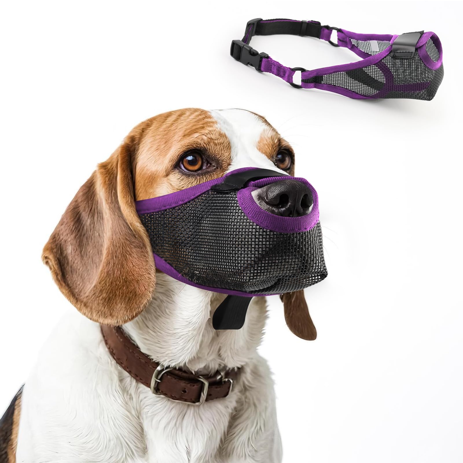 Purple Soft Dog Muzzle - Breathable Air Mesh, Allows Panting & Drinking, Adjustable Strap - Xl