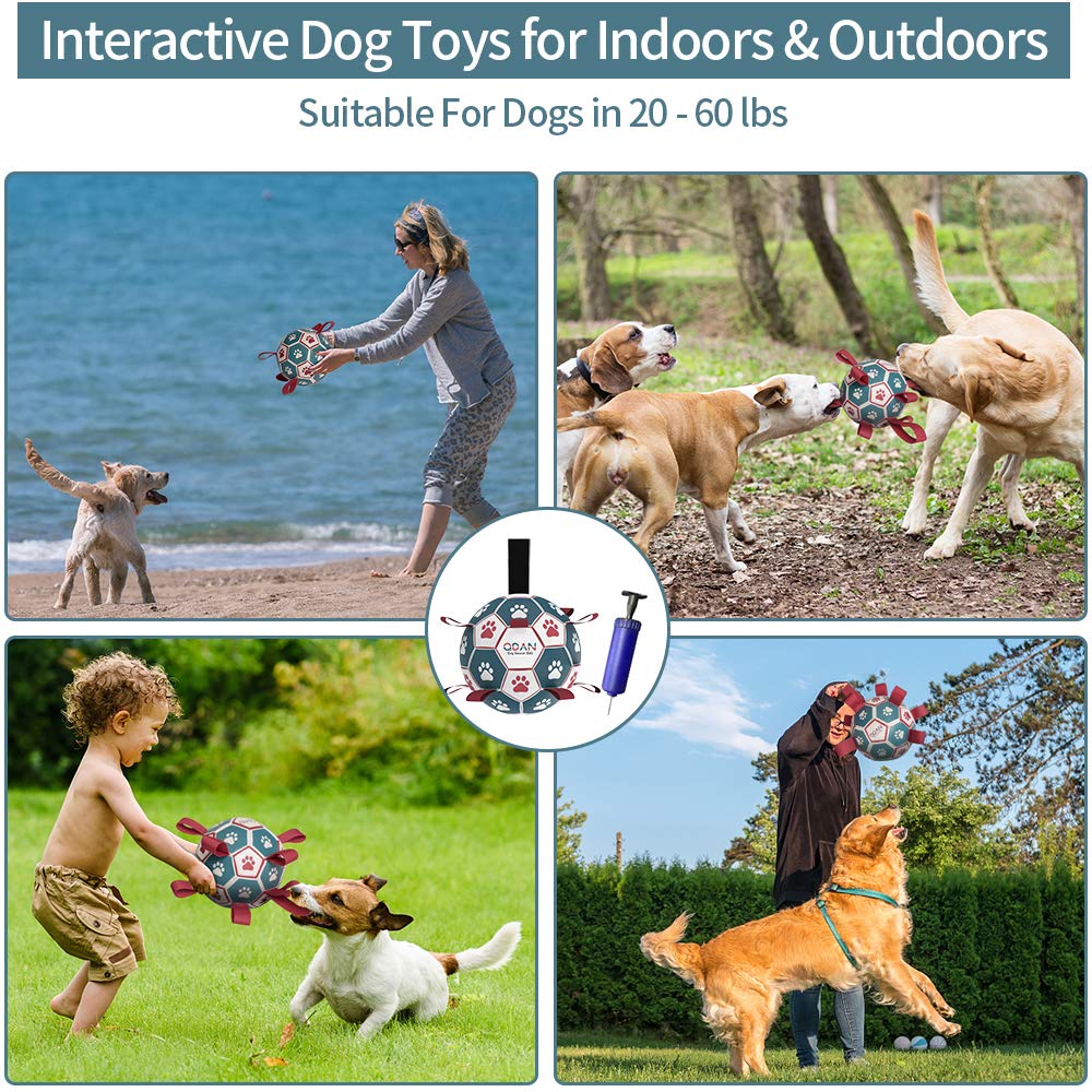 Qdan Dog Toys Soccer Ball, Interactive Dog Toys For Tug Of War, Dog Tug Toy, Dog Water Toy, Durable Dog Balls For Small & Medium