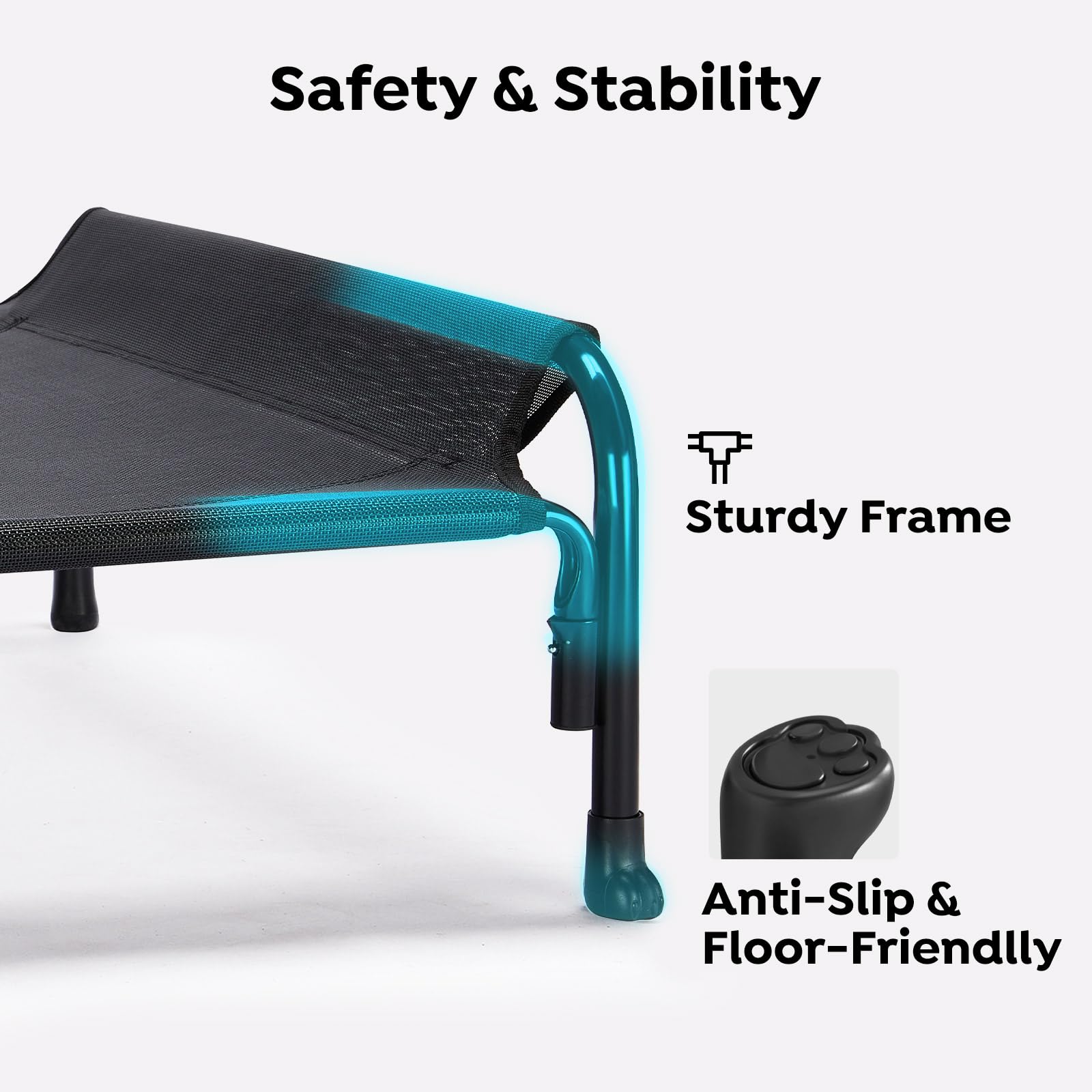 Veehoo Elevated Dog Bed, Outdoor Raised Dog Cots Bed For Large Dogs, Cooling Camping Elevated Pet Bed With Slope Headrest For Indoor And Outdoor, Washable Breathable, Large, Black, Cwc2204