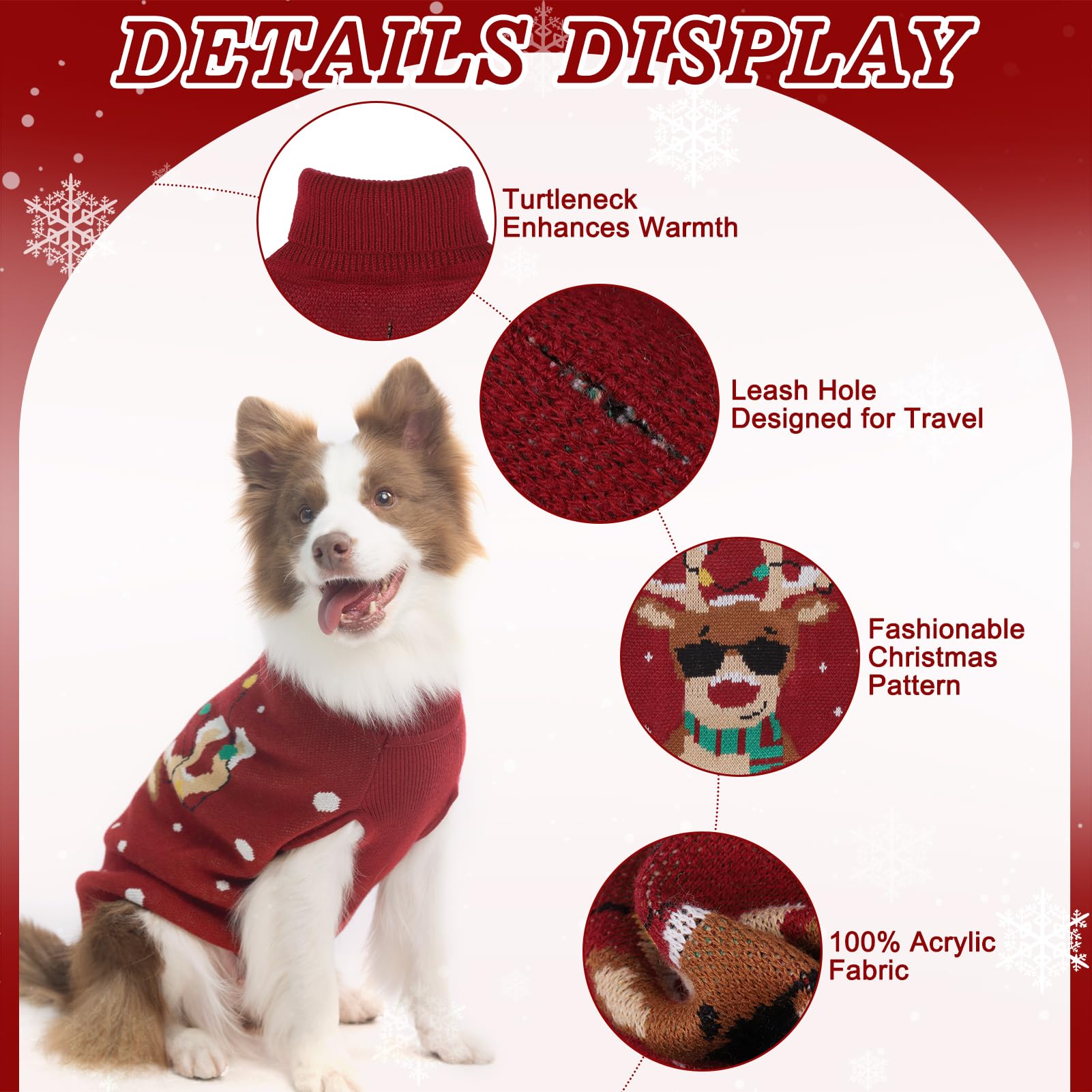 Pawchie Christmas Dog Sweater Turtleneck Outfit With Leash Hole, Knitted Pet Winter Warm Clothes For Small Medium Dogs Boy Girl