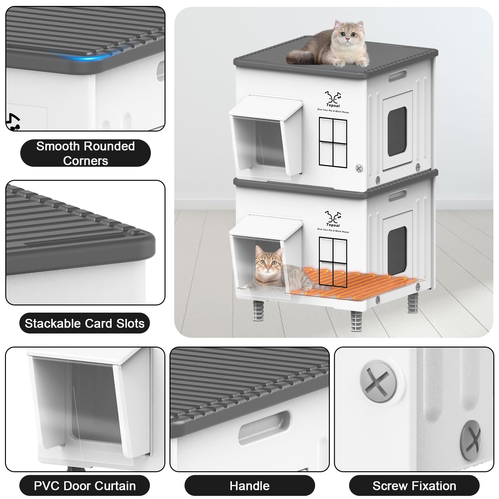 Dahivs Heated Cat House for Outside, High Insulated Heated Outdoor Cat Shelter 100% Weatherproof with Escape Door, Elevated Outd