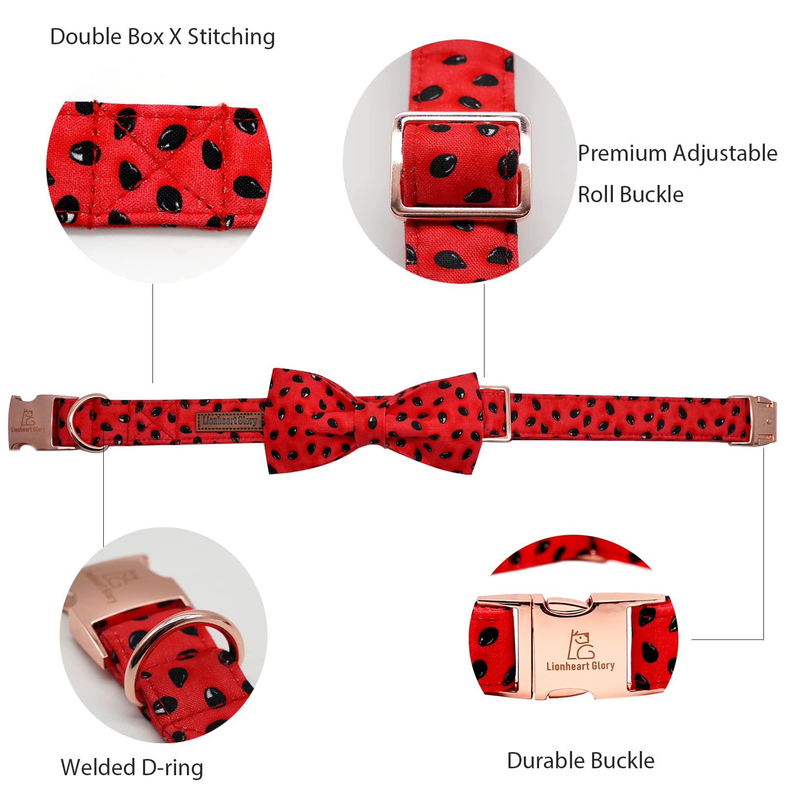 Lionheart Glory Dog Collar, Watermelon Dog Collar With Bow, Summer Dog Bowtie Collar Cute Pet Collar Gift For Small Dog