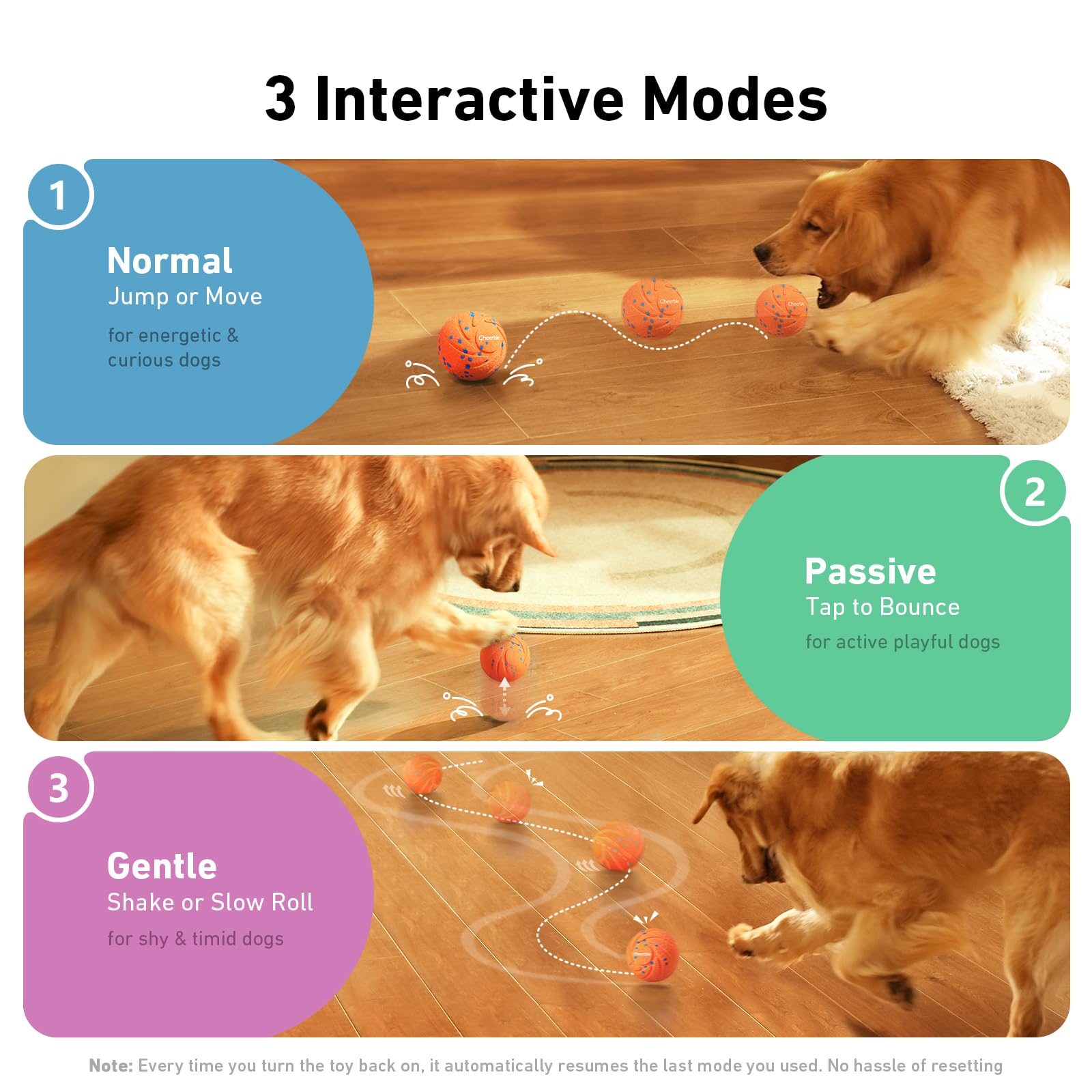 Cheerble Smart Interactive Dog Toy, Wicked Ball Air, Automatic Moving, Bouncing, Rotating, Ipx7 Waterproof Rating, Active Rollin