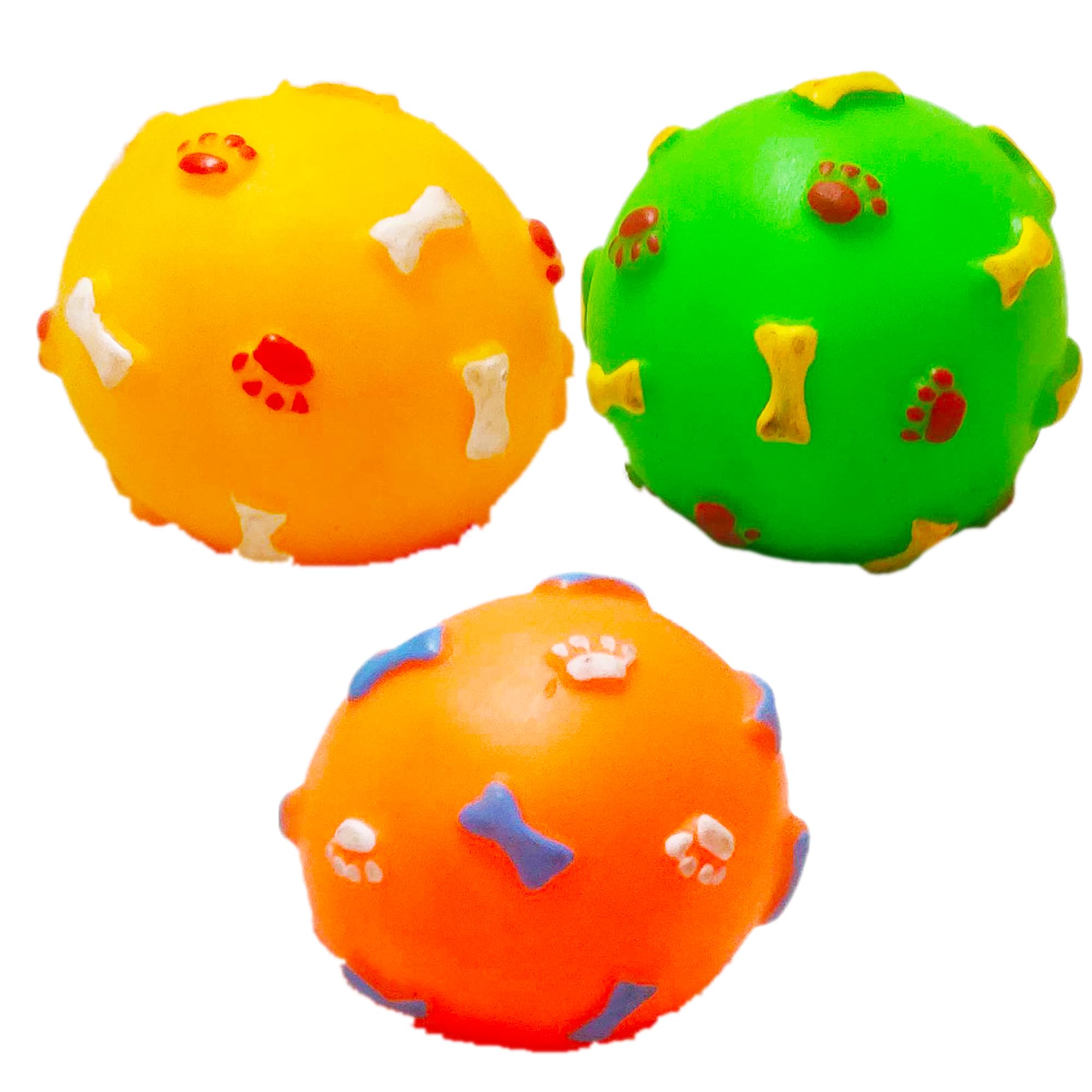 Zulono Multicolor Squeaky Ball Chew Toys for Puppies, Pet, Plush Paw or Woof Printed Dog Toys for Fetching and Playing LongLast