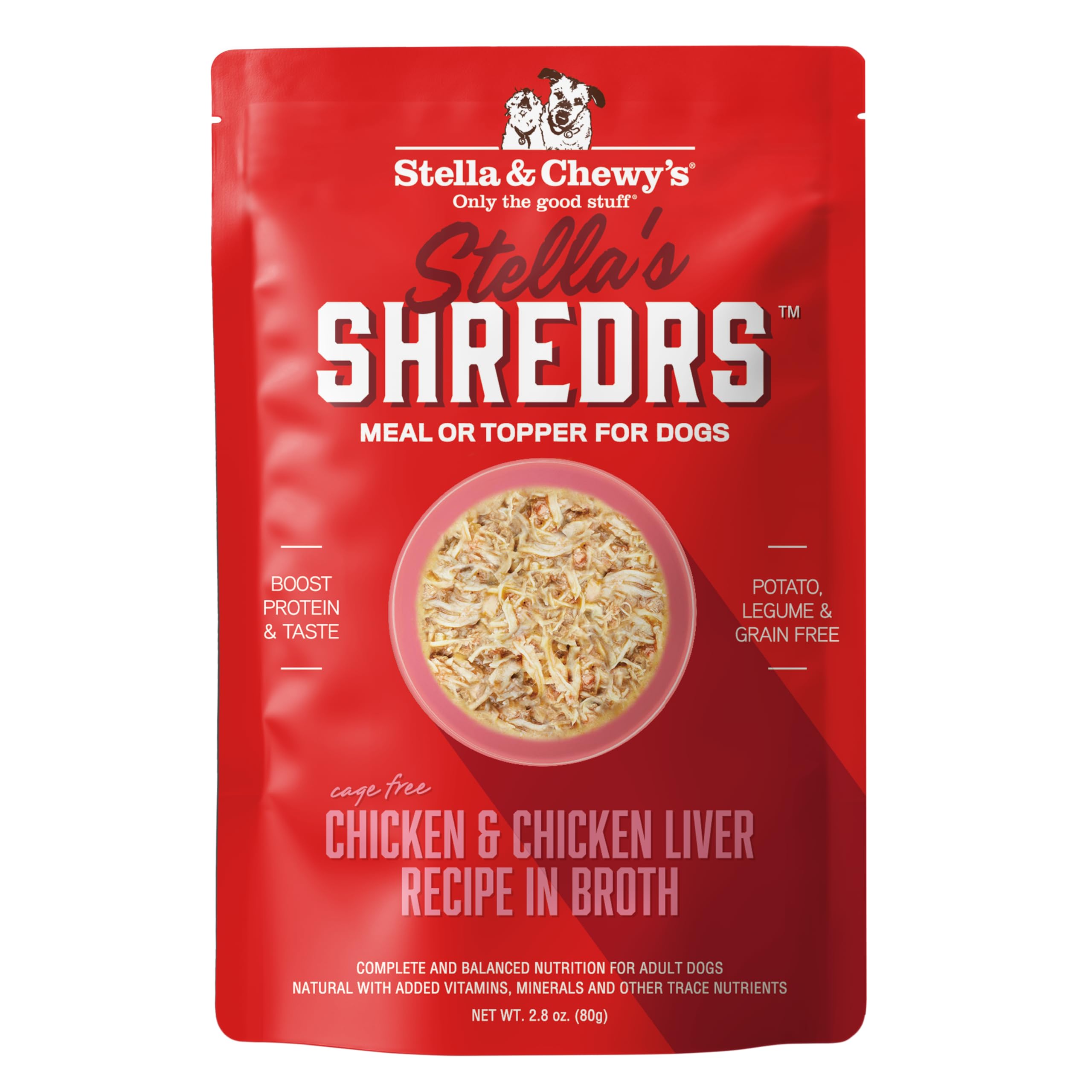 Stella & Chewys Cage Free Chicken & Chicken Liver Shredrs - Premium Dog Food Pouches - Perfect for Picky Eaters - 12 Pack, 2.8o