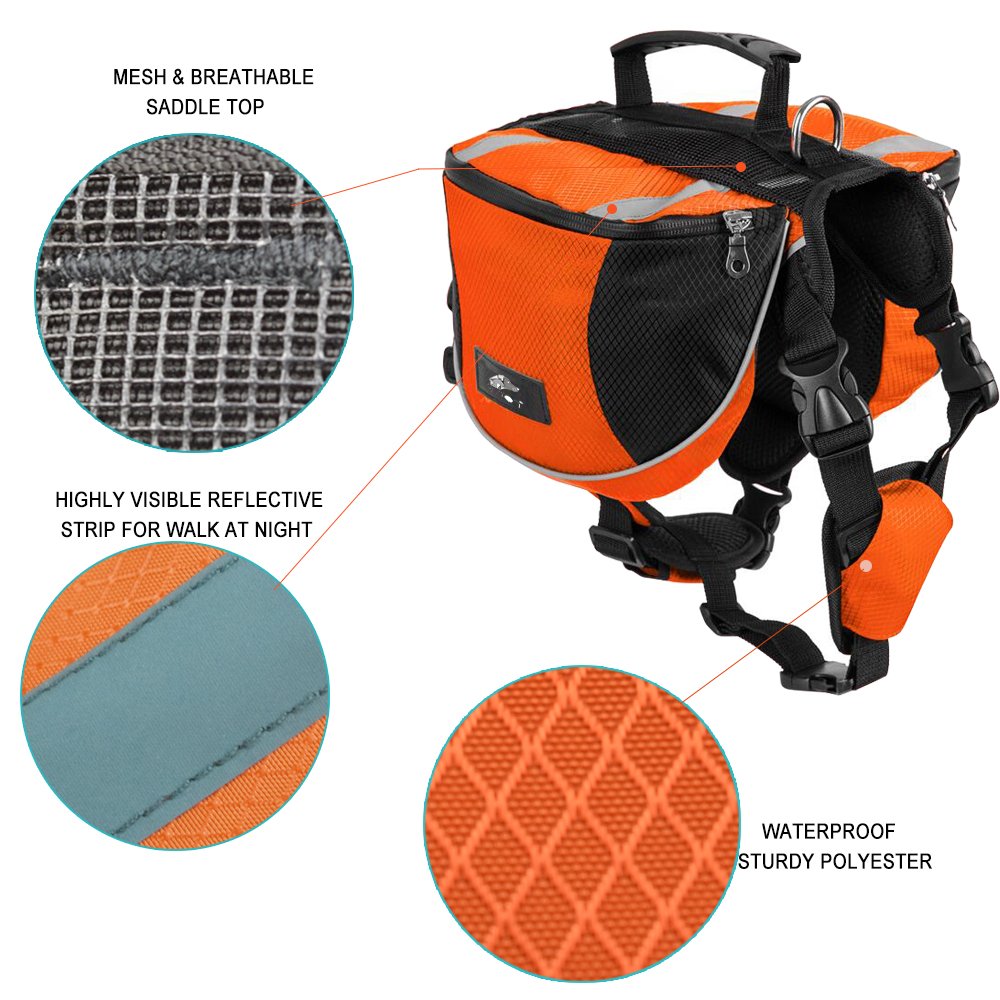 Lifeunion Polyester Dog Saddlebags Pack Hound Travel Camping Hiking Backpack Saddle Bag for Small Medium Large Dogs (Neon Green,
