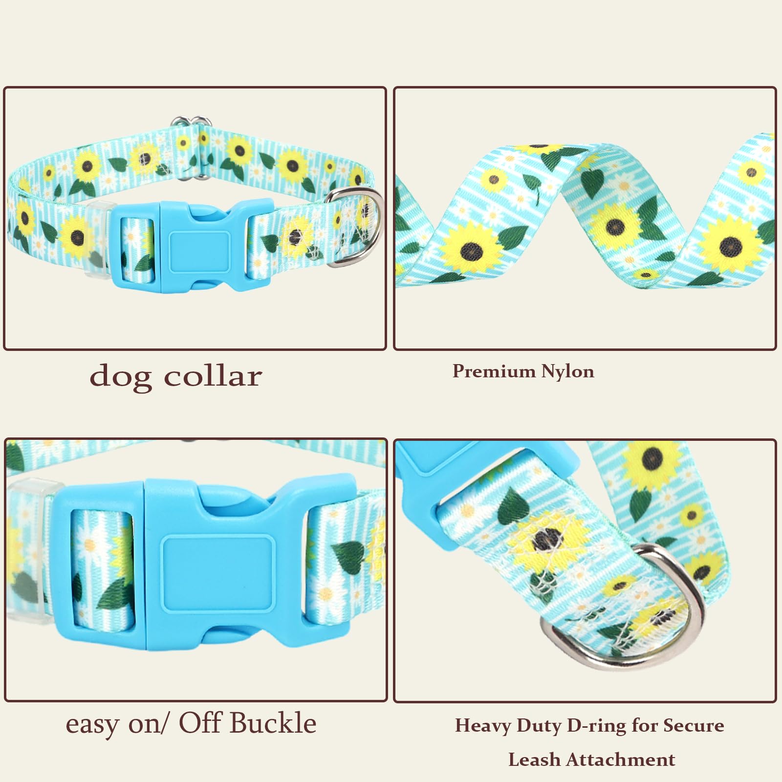 Onefojojo Sunflower Floral Dog Collar - Soft Nylon Adjustable Collar For Small Dogs, Quick-Release Buckle, Durable Pet Collar Fo