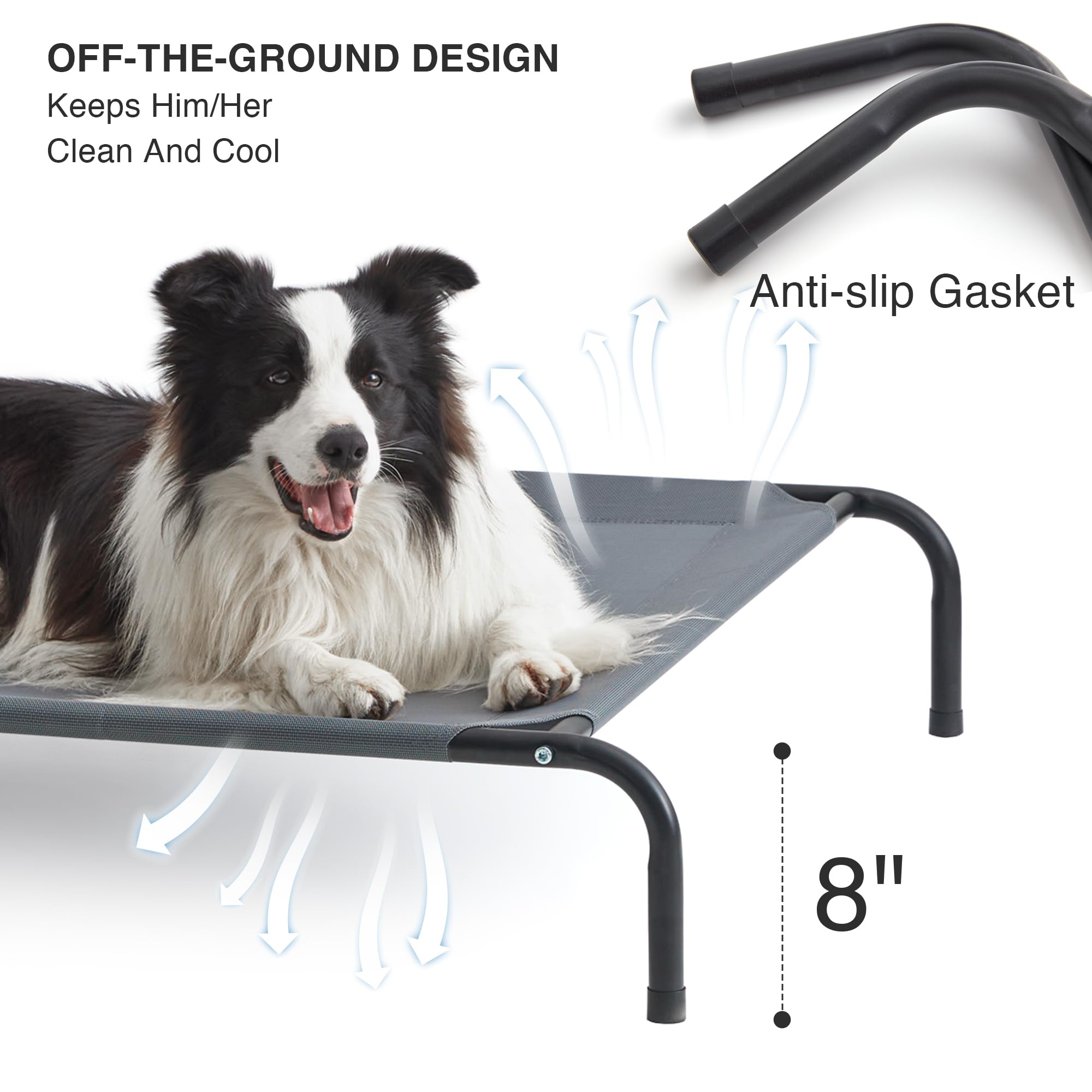 Love's Cabin Elevated Cooling Dog Bed, Large 48" Grey, Portable Indoor & Outdoor Raised Pet Cot with Durable Breathable Mesh