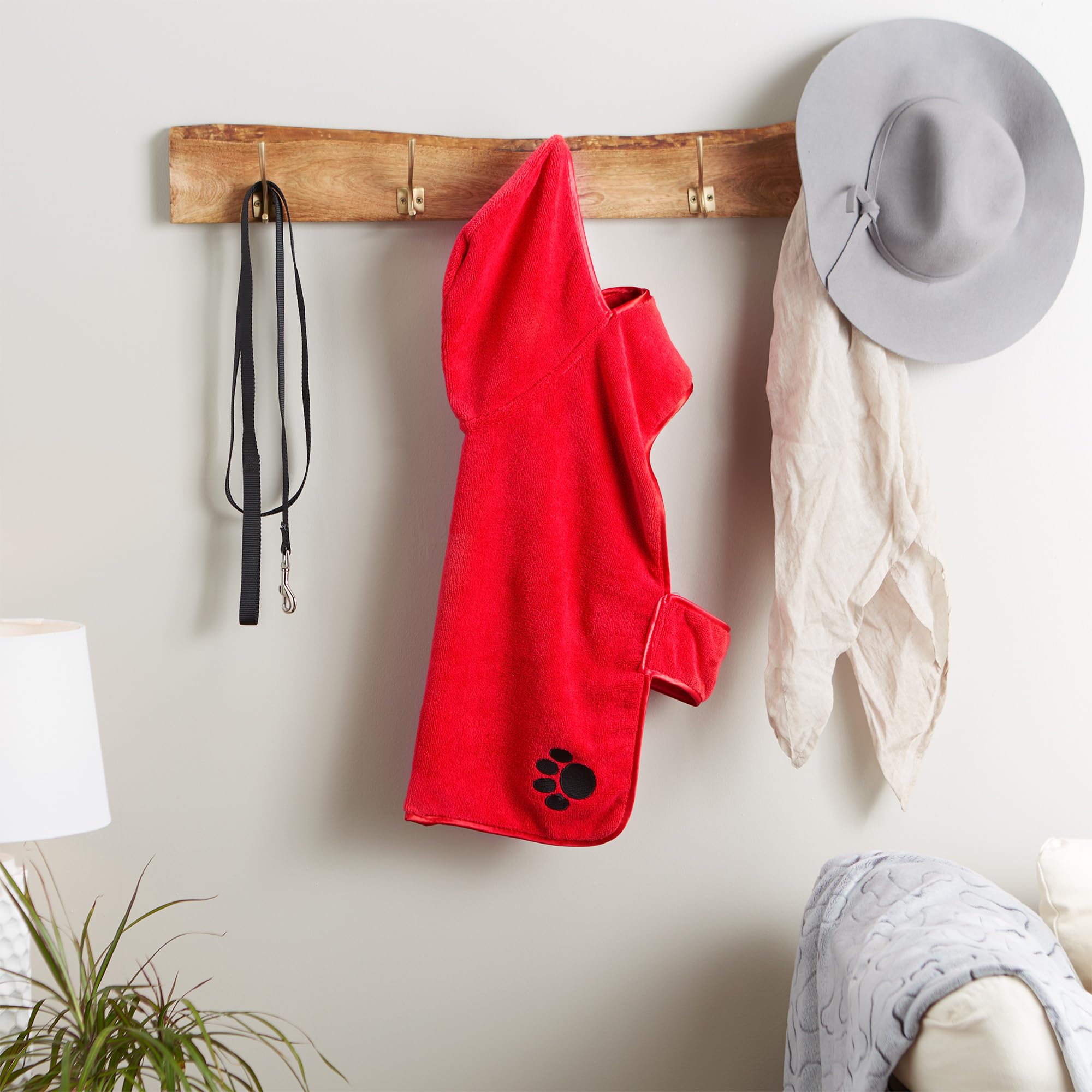 Bone Dry Pet Robe Collection Embroidered Absorbent Microfiber Bath Robe With Adjustable Closure, For Dogs & Cats, Large, Red