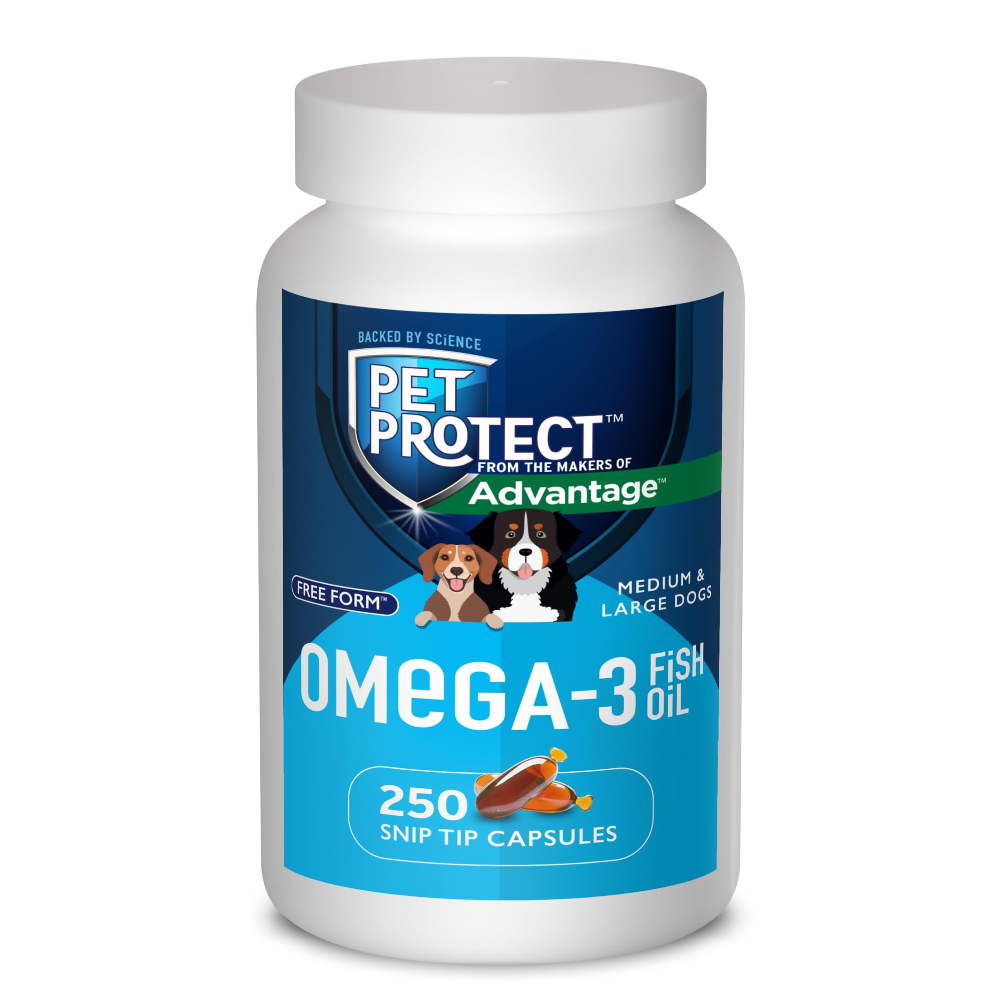 Pet Protect M/L Dog Omega-3 Supplement, Proprietary Free Form Blend, Supports a Normal Inflammatory Response, Snip-Tip Capsules 