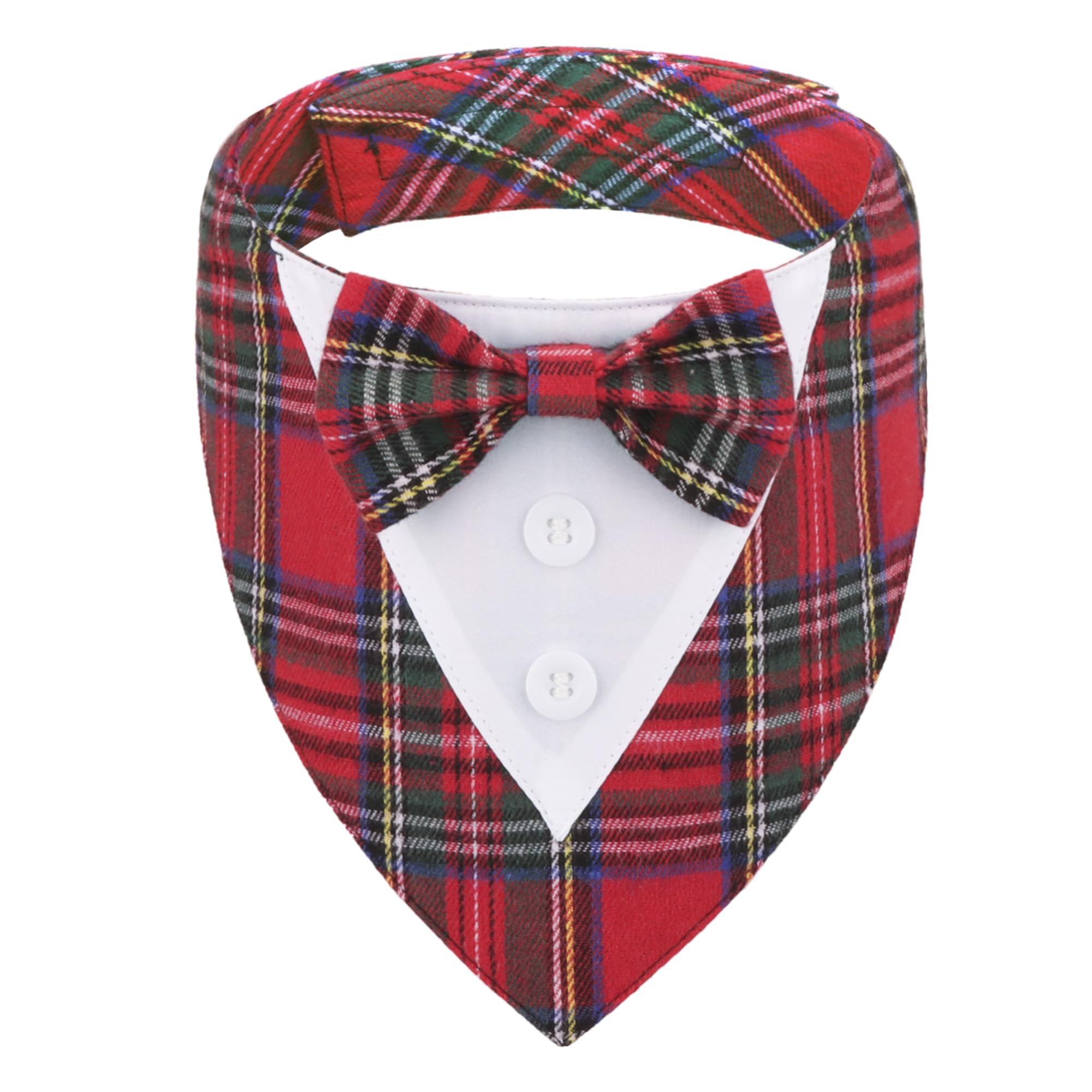 Adoggygo Christmas Dog Tuxedo Bandana, Red Plaid Pet Chritstmas Collar With Bowtie, Adjustable Christmas Costume For X-Large Dog