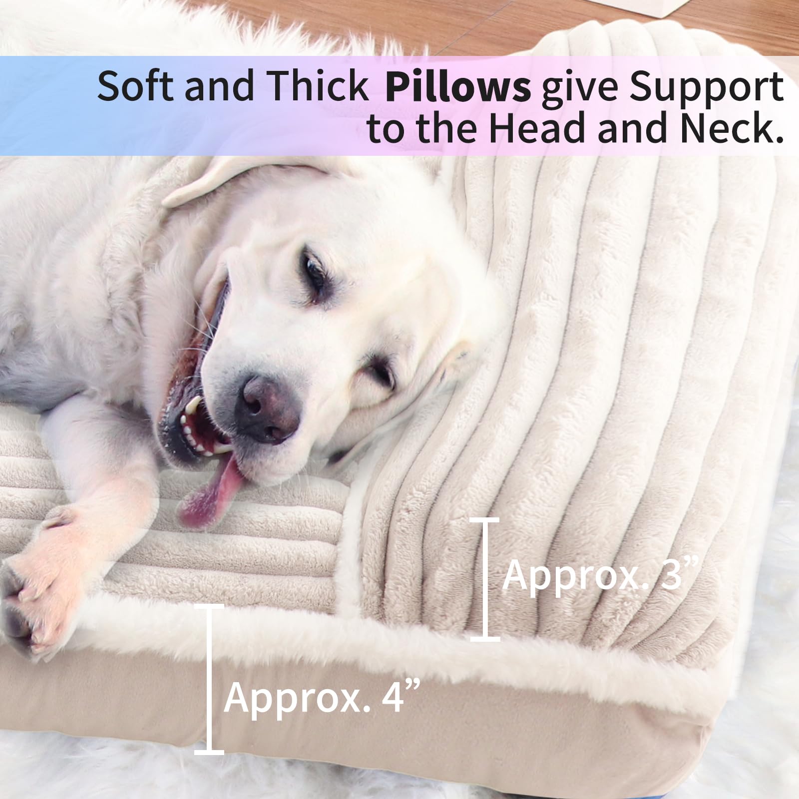 Luxury Dog Bed With Pillow Deluxe Flannel Pet Bed With Removable Washable Cover & Anti-Slip Bottom, Super Soft Dog Sofa Fluffy D