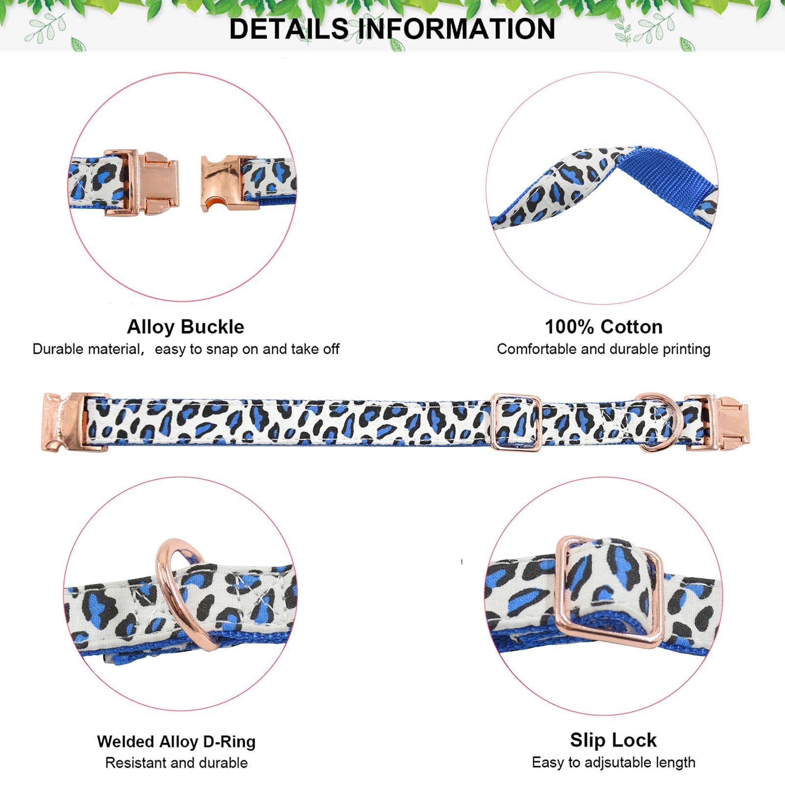 Metal Buckle Dog Collar, Durable Adjustable Dog Collar Soft For Small Medium Large Dogs (L(15-23In), Blue Leopard)